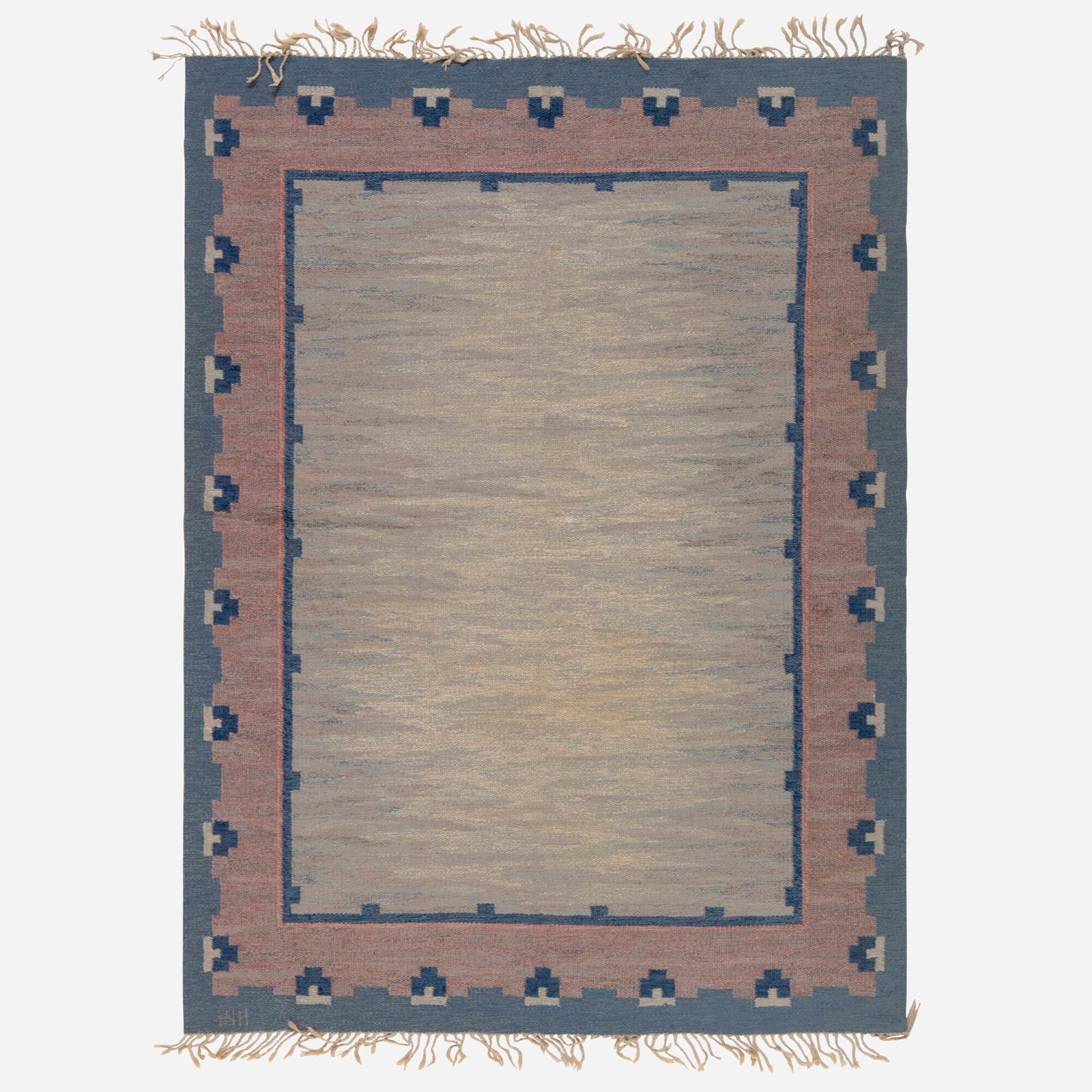 Scandinavian, Flatweave carpet: Scandinavian Flatweave carpet c. 1940 hand-woven wool 5'3" x 7' in (160 x 213 cm) This work will ship from Lambertville, New Jersey.