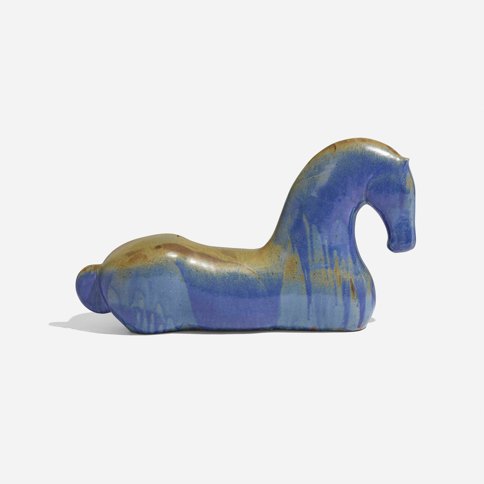 Ulla and Gustav Kraitz, Horse figure: Ulla and Gustav Kraitz Horse figure c. 1970 glazed stoneware 21 h x 8.5 w x 37 d in (53 x 22 x 94 cm) Provenance: Hostler Burrows, New York | Private Collection This work will ship from Chicago,