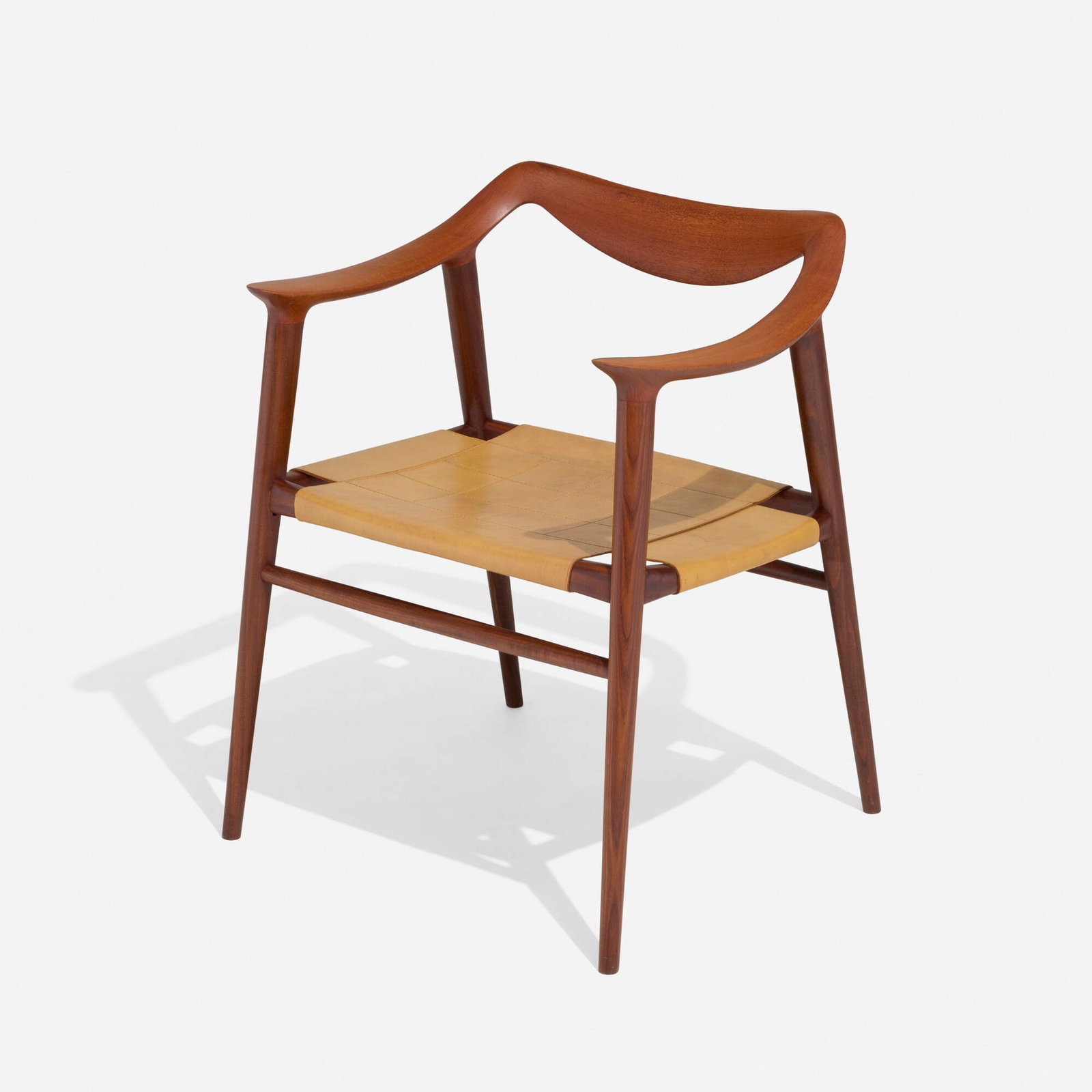 Fredrik Kayser and Adolf Relling, Bambi armchair: Fredrik Kayser and Adolf Relling Bambi armchair Gustav Bahus & Eft Norway, 1955-56 teak, leather 29.125 h x 23.875 w x 22 d in (74 x 61 x 56 cm) Branded mark to underside 'Made in Norway'.