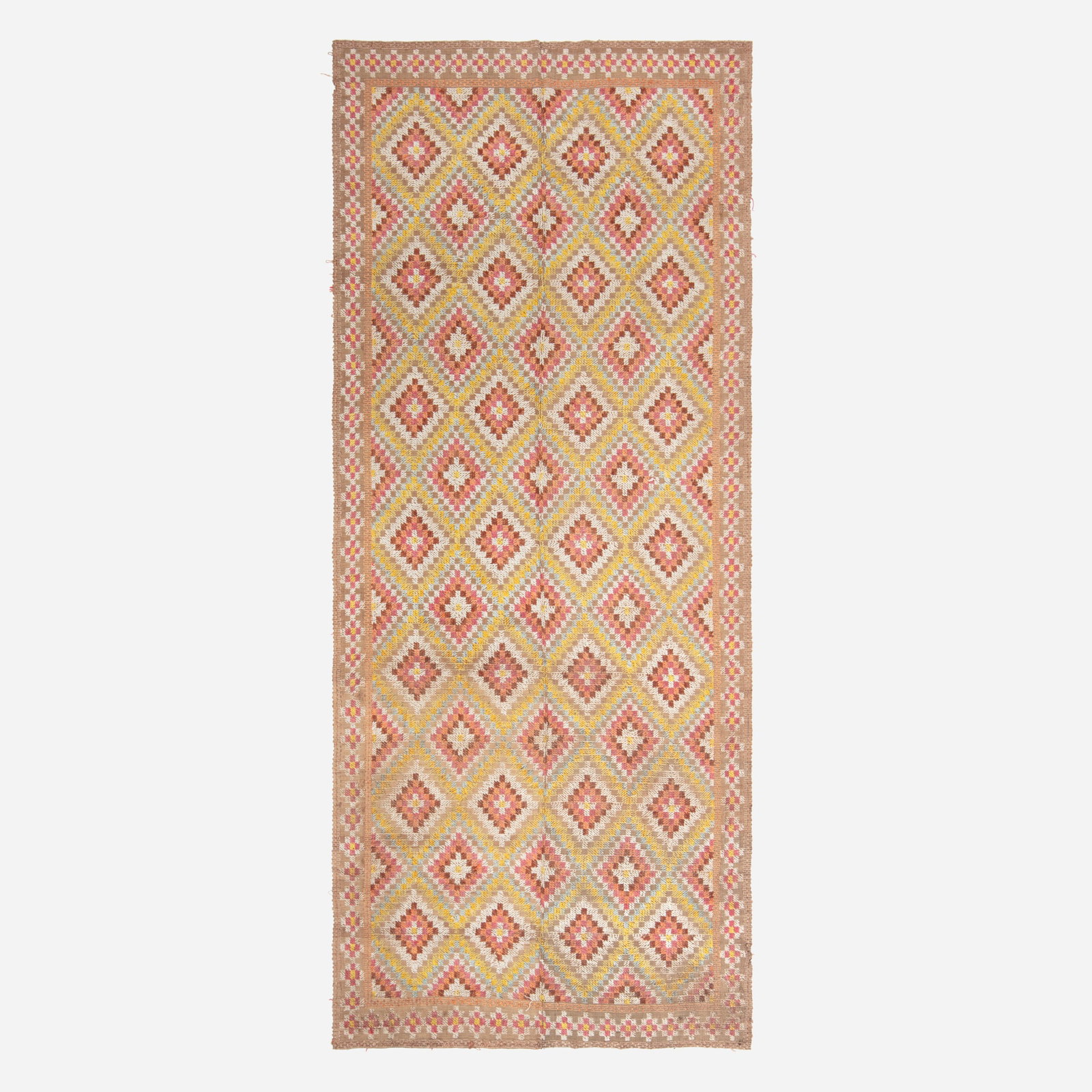 Swedish, Hooked carpet: Swedish Hooked carpet c. 1955 hand-woven wool 5'10" x 14' in (178 x 427 cm) This work will ship from Lambertville, New Jersey.