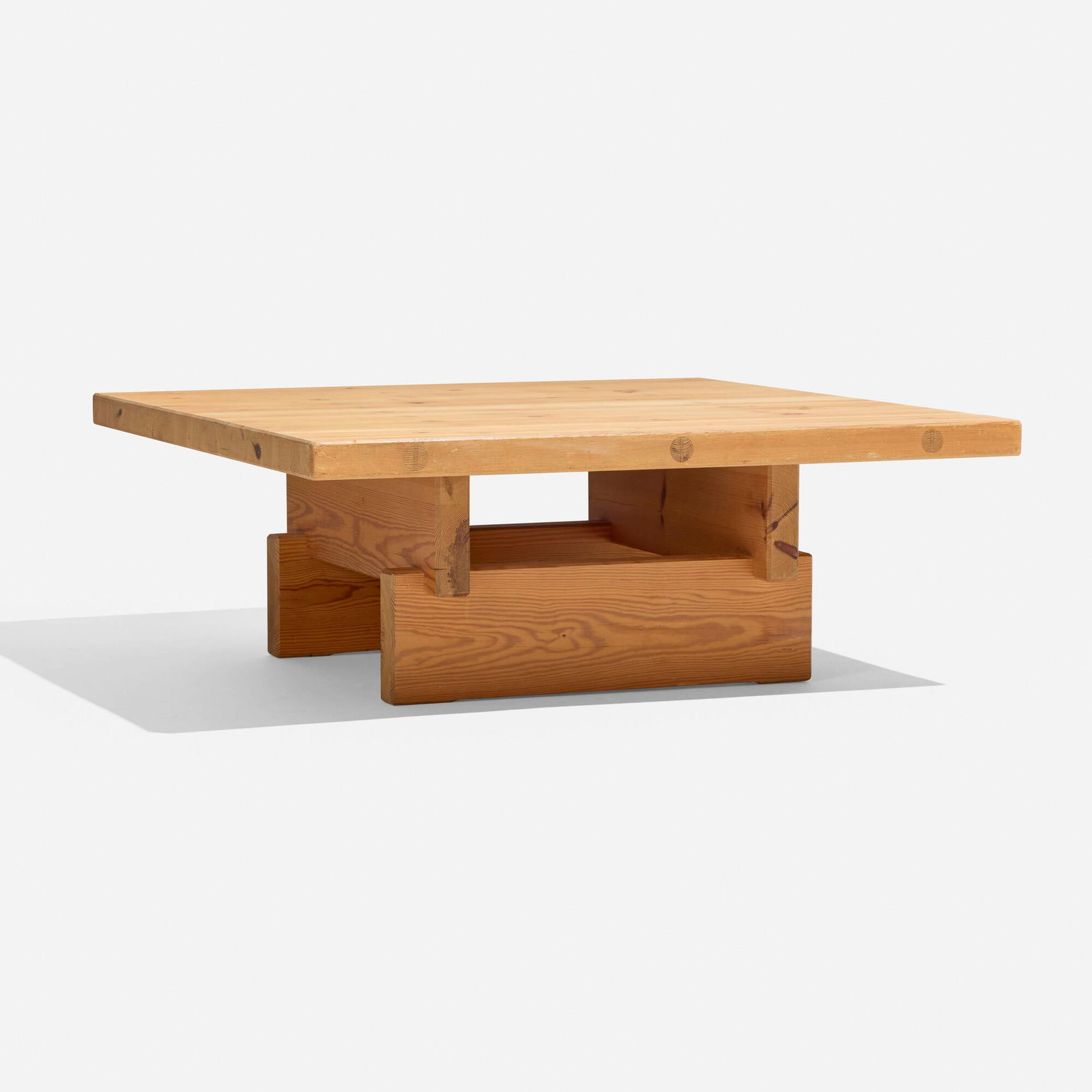 Roland Wilhelmsson, Coffee table, model 151: Roland Wilhelmsson Coffee table, model 151 Karl Andersson & Soner Sweden, c. 1975 pine 16 h x 43.25 w x 43.25 d in (41 x 110 x 110 cm) Decal manufacturer's labels to underside 'design