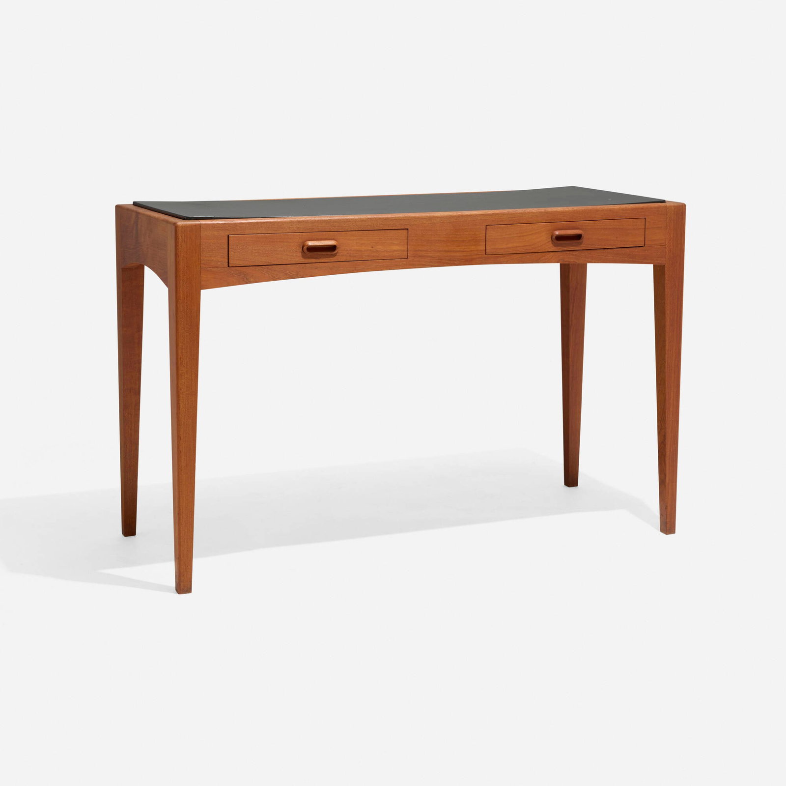 Danish Cabinetmaker, Desk: Danish Cabinetmaker Desk c. 1965 teak, leather 30.5 h x 47.25 w x 20.5 d in (77 x 120 x 52 cm) Desk features two drawers. This work will ship from Chicago, Illinois.