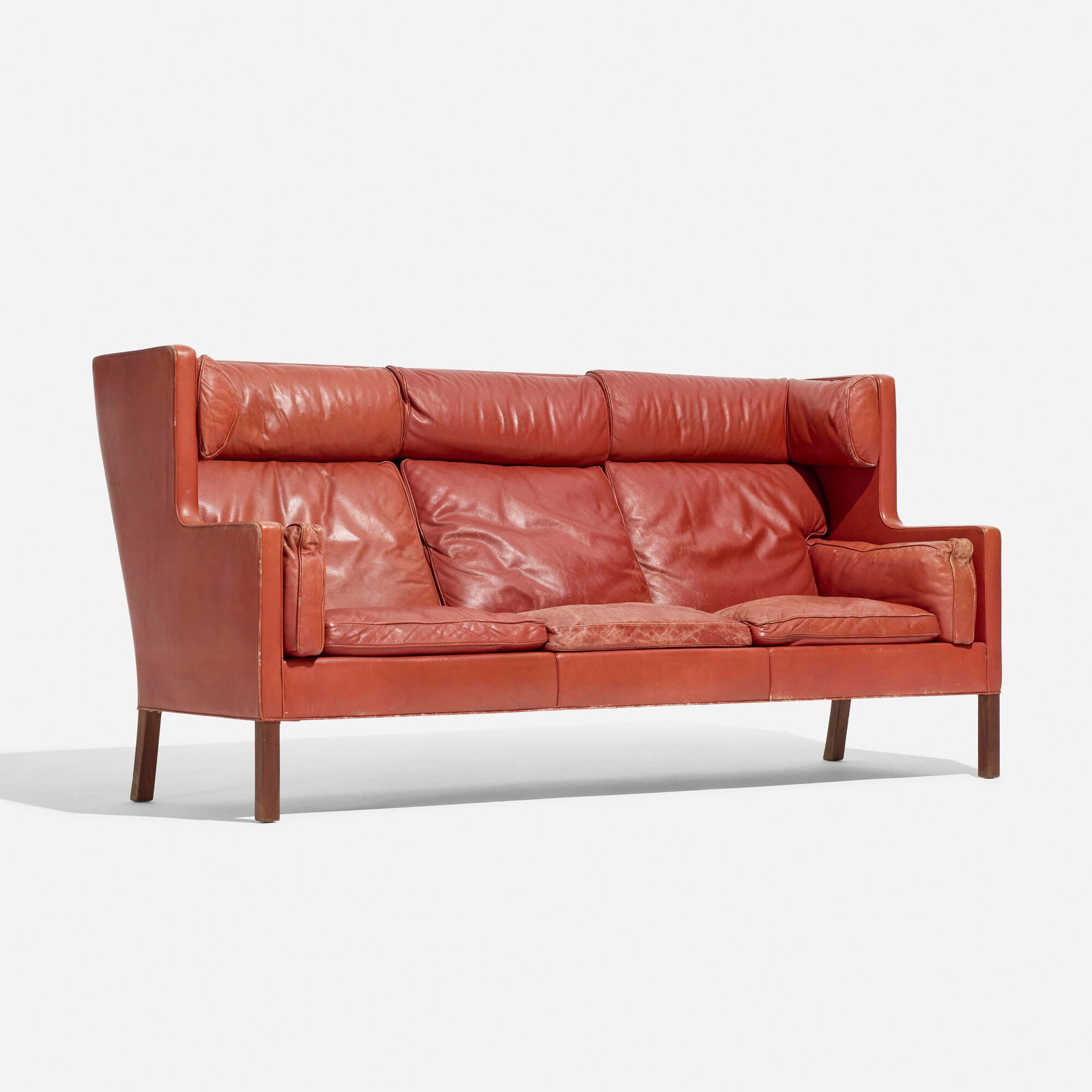 Borge Mogensen, Highback sofa, model 2193: Borge Mogensen Highback sofa, model 2193 Fredericia Denmark, c. 1965 leather, mahogany 42 h x 84.75 w x 32 d in (107 x 215 x 81 cm) This work will ship from Los Angeles, California.