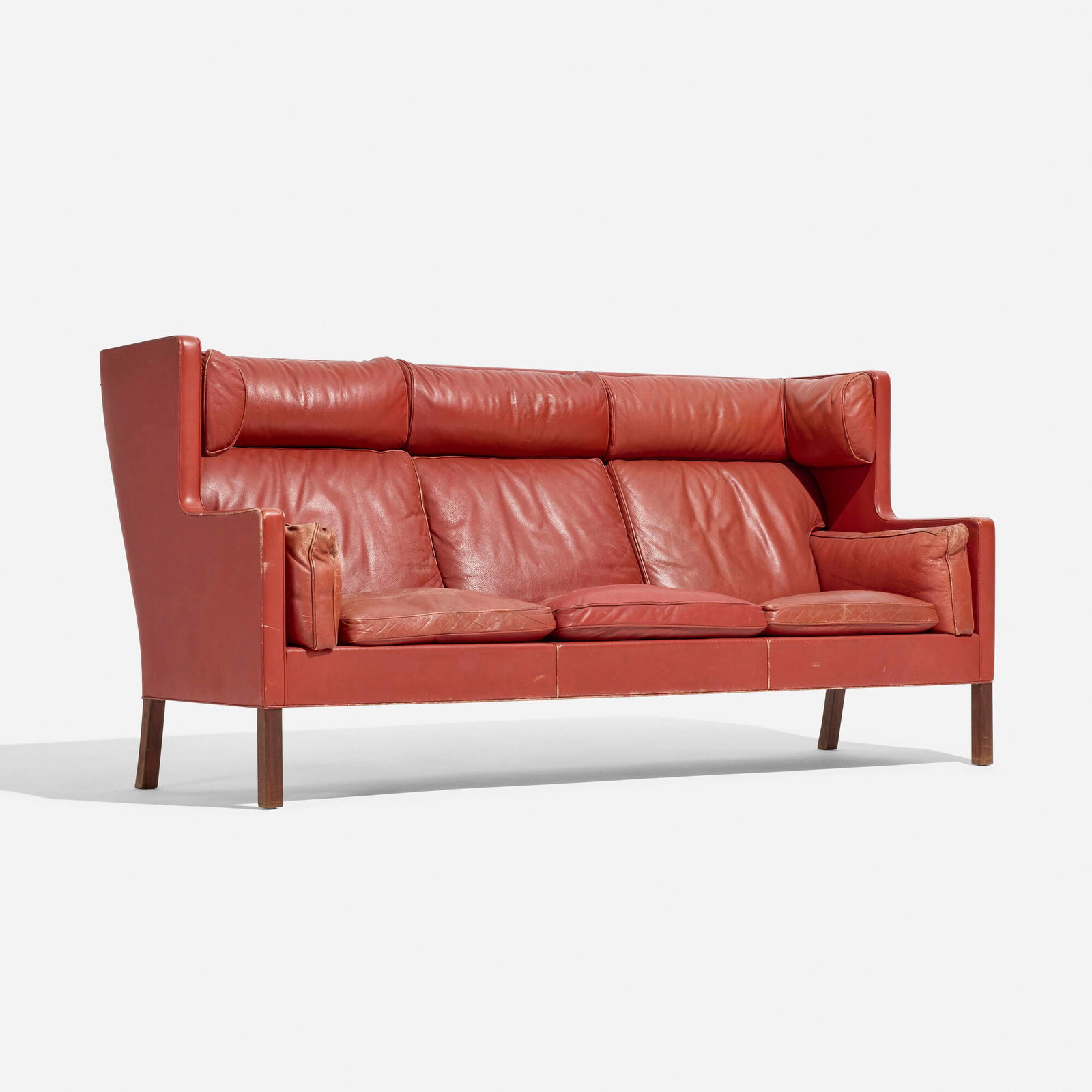 Borge Mogensen, Highback sofa, model 2193: Borge Mogensen Highback sofa, model 2193 Fredericia Denmark, c. 1965 leather, mahogany 42 h x 84.75 w x 32 d in (107 x 215 x 81 cm) This work will ship from Los Angeles, California.