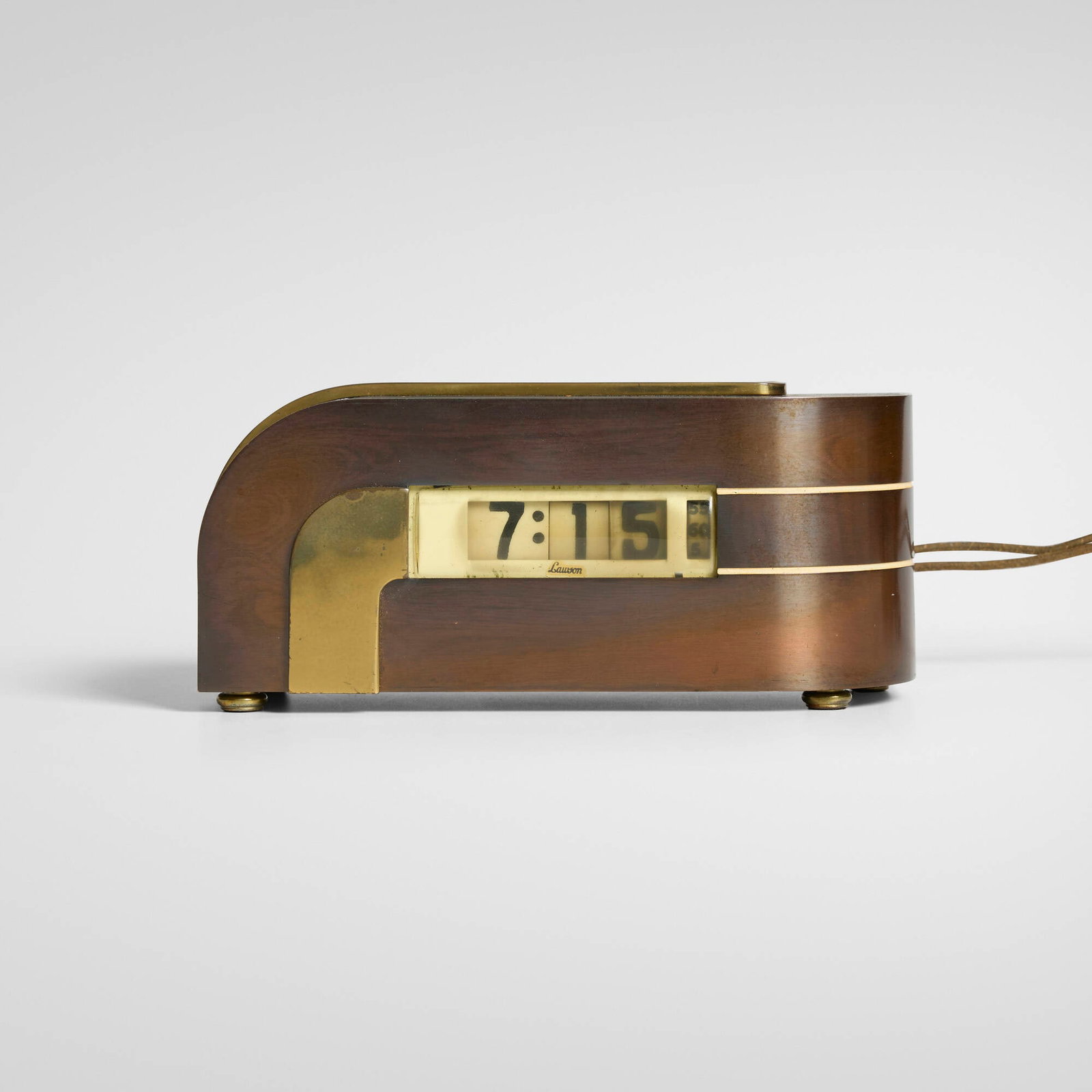 Paul Feher, attribution, Zephyr clock, model P40, style 304: Paul Feher, attribution Zephyr clock, model P40, style 304 Lawson Time Inc. USA, 1934 patinated copper, brass, plastic, Bakelite 3.5 h x 8.125 w x 3.25 d in (9 x 21 x 8 cm) An example of this design i