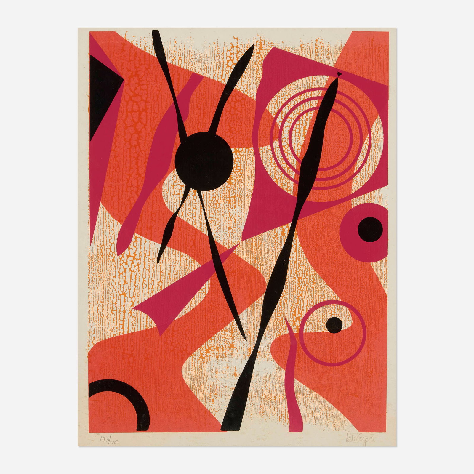 Peter Egan, Untitled: Peter Egan Untitled c. 1975 screenprint in colors image: 16.625 h x 12.375 w in (42 x 31 cm) sight: 17.5 h x 13.5 w in (44 x 34 cm) Signed and numbered to lower margin '193/200 Peter Egan'.