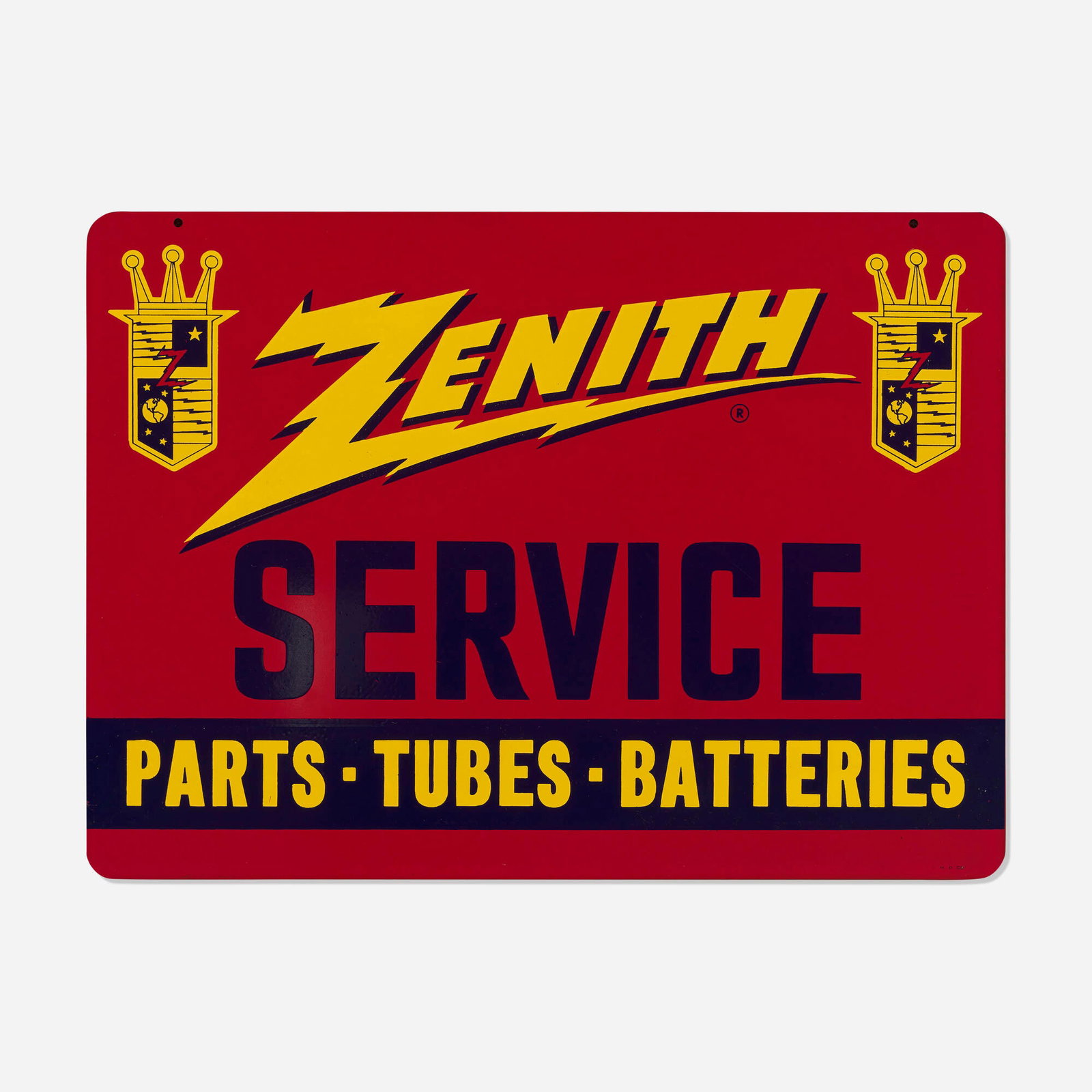 Zenith Radio Corporation, Dealer service sign: Zenith Radio Corporation Dealer service sign Advertising Metal Display Company USA, c. 1950 porcelain-enameled steel 11 h x 15 w in (28 x 38 cm) Signs like this example were distributed to authorized