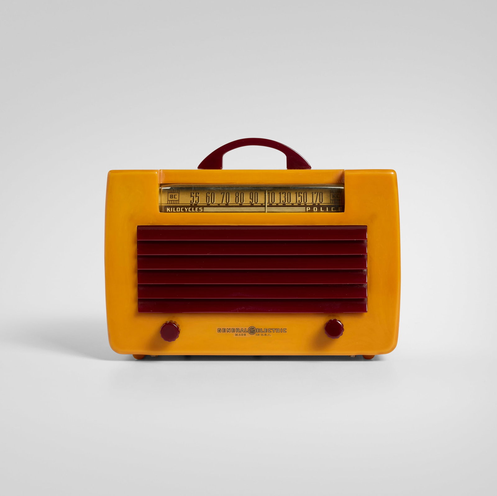 General Electric, Radio, model L-570: General Electric Radio, model L-570 USA, 1941 Catalin, acrylic 7.375 h x 9.5 w x 6.625 d in (19 x 24 x 17 cm) The L-570 series is one of only two Catalin models ever produced by General Electric.