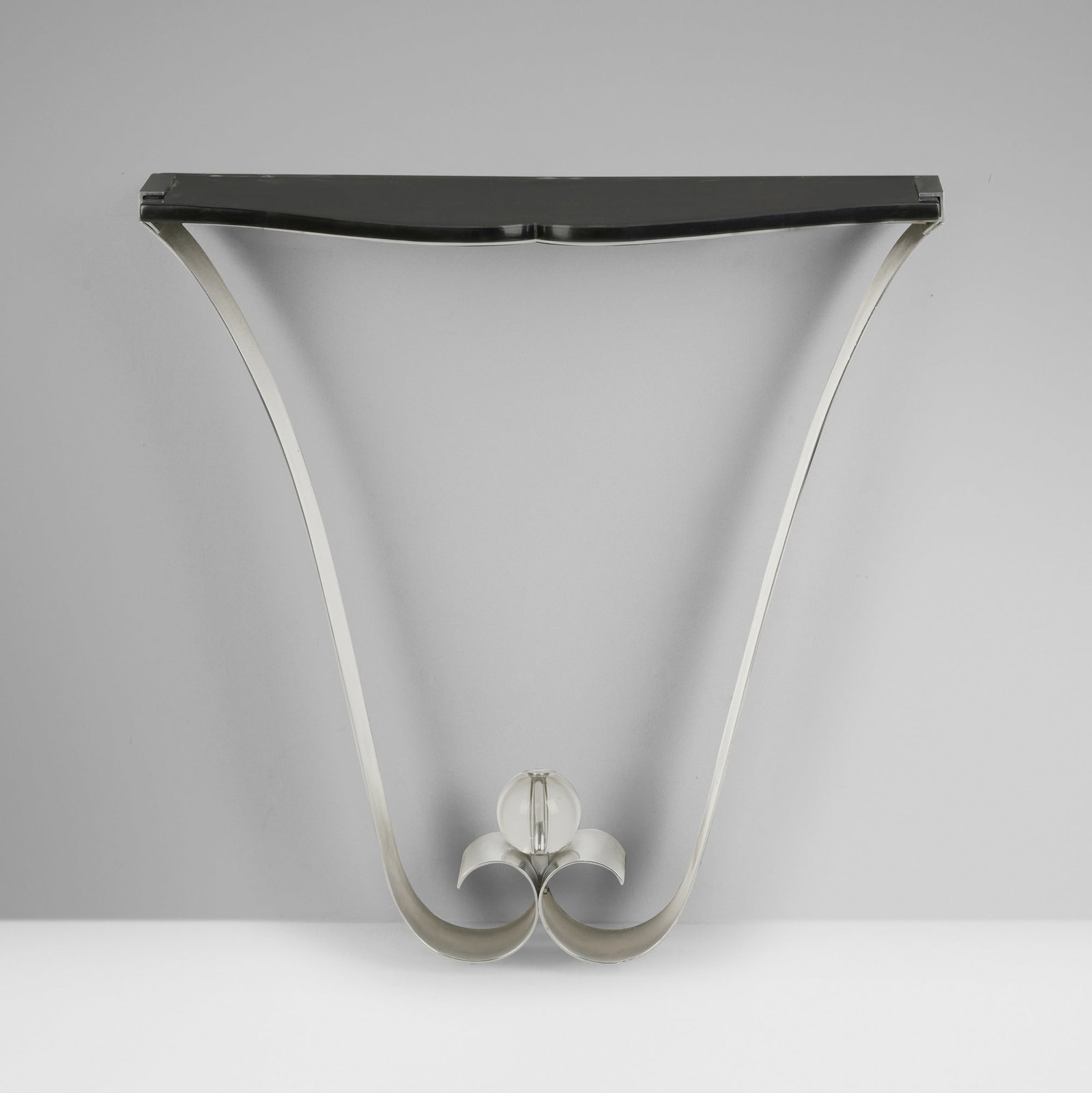 Art Deco, Console: Art Deco Console c. 1930 chrome-plated steel, enameled wood, acrylic 32.5 h x 32 w x 12.75 d in (83 x 81 x 32 cm) This work will ship from Lambertville, New Jersey.