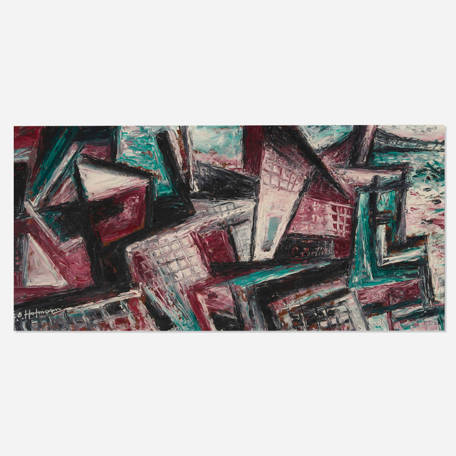 Hans Hofmann, The City: Hans Hofmann The City c. 1936 oil on Masonite 7.875 h x 16 w in (20 x 41 cm) Signed to lower left 'H.O. Hofmann'. Signed and titled to verso 'Hans O. Hofmann The City'.