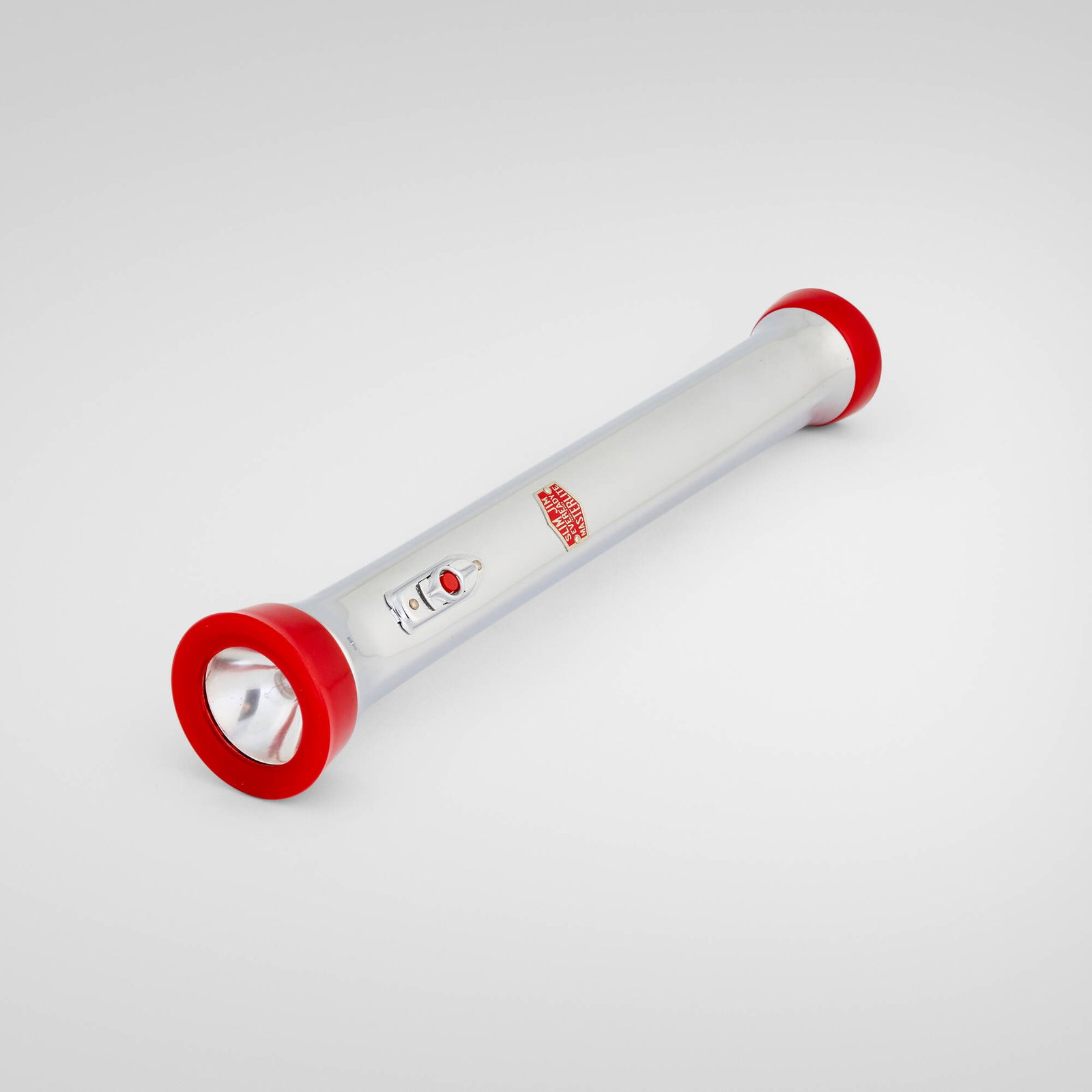 Eveready, Slim Jim Masterlite flashlight: Eveready Slim Jim Masterlite flashlight USA, 1961 aluminum, plastic 14.25 l x 2.375 dia in (36 x 6 cm) Impressed manufacturer's mark to underside 'Eveready Made in U.S.A. A National Carbon