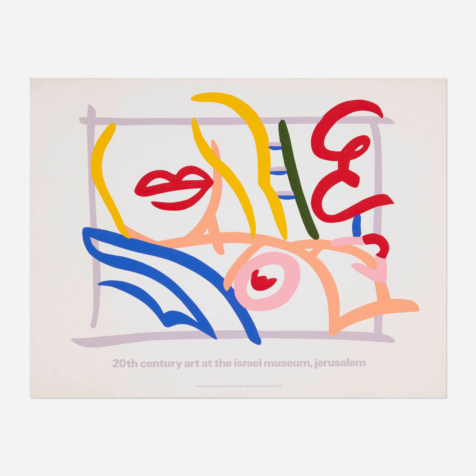 Tom Wesselmann, Bedroom Blonde With Green Drape poster: Tom Wesselmann Bedroom Blonde With Green Drape (20th Century Art at the Israel Museum, Jerusalem poster) 1986 screenprint in colors 20 h x 26 w in (51 x 66 cm) This work is from the edition of