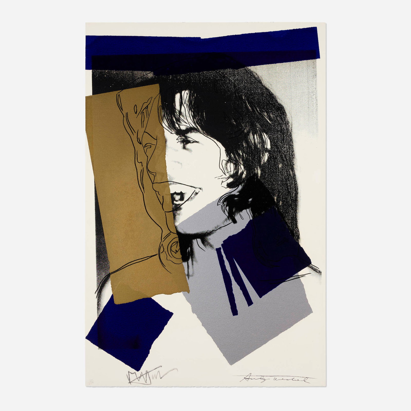 Andy Warhol, Mick Jagger (from the Mick Jagger portfolio): Andy Warhol Mick Jagger (from the Mick Jagger portfolio) 1975 screenprint in colors on Arches Aquarelle image: 40.75 h x 28.5 w in (104 x 72 cm) sheet: 43.5 h x 29 w in (110 x 74 cm) Signed by the