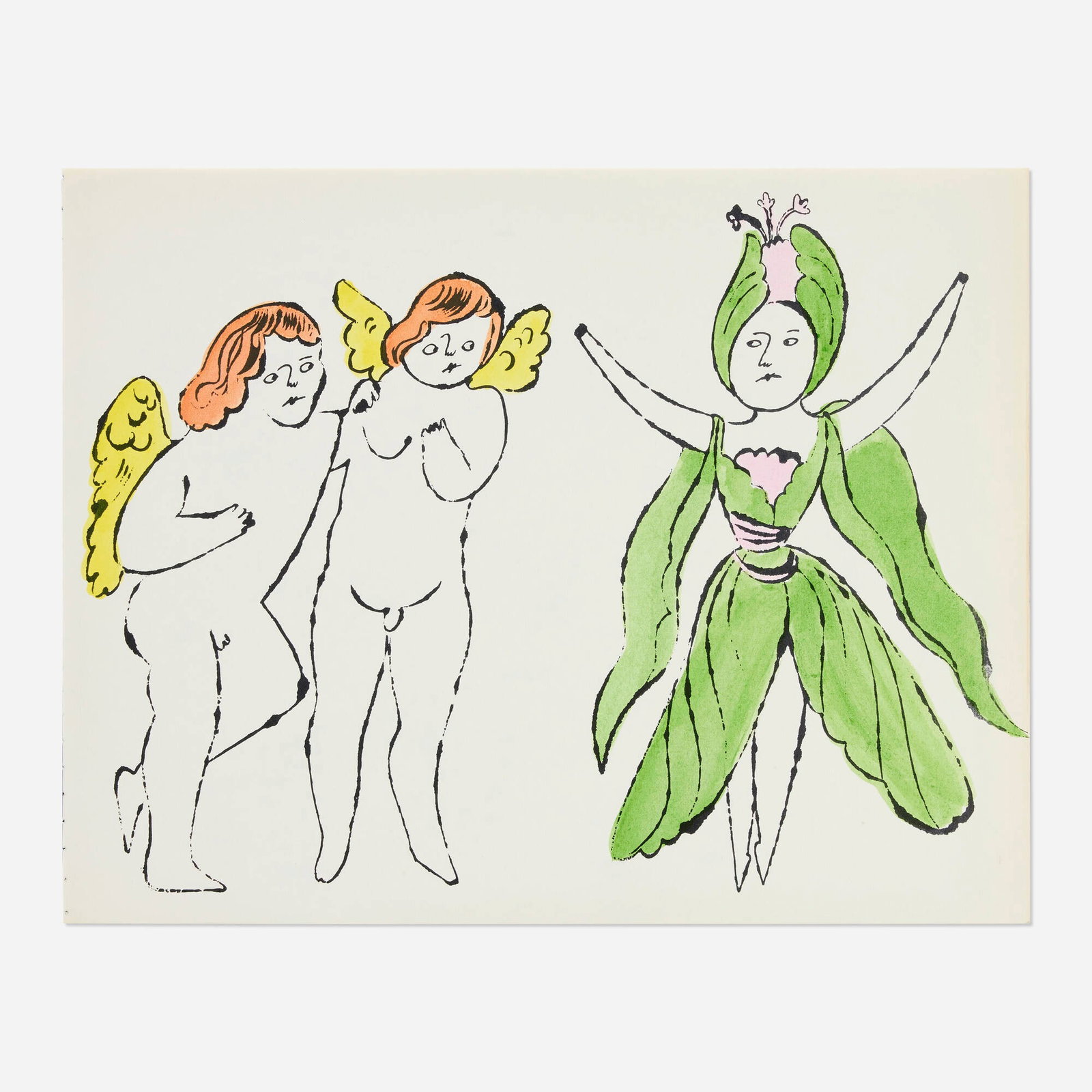 Andy Warhol, Untitled (Plate XI from In The Bottom of My Garden): Andy Warhol Untitled (Plate XI from In The Bottom of My Garden) c. 1956 offset lithograph with hand-coloring 8.5 h x 10.75 w in (22 x 27 cm) Literature: Feldman/Schellman IV.96A This work will ship
