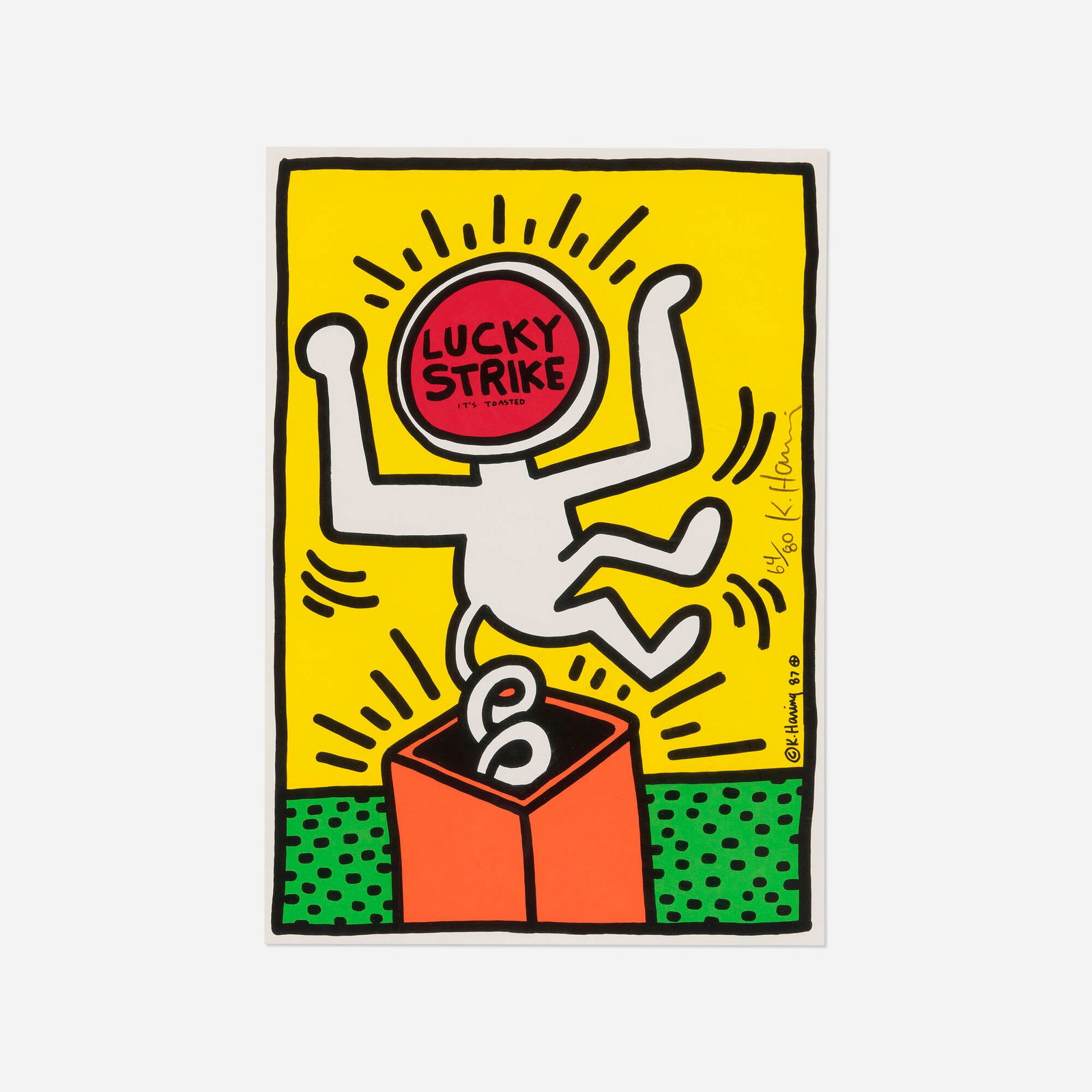 Keith Haring, Plate 3 (from the Lucky Strike portfolio): Keith Haring Plate 3 (from the Lucky Strike portfolio) 1987 screenprint in colors image: 11.375 h x 7.875 w in (29 x 20 cm) sheet: 11.625 h x 8.25 w in (30 x 21 cm) Signed, dated, and numbe