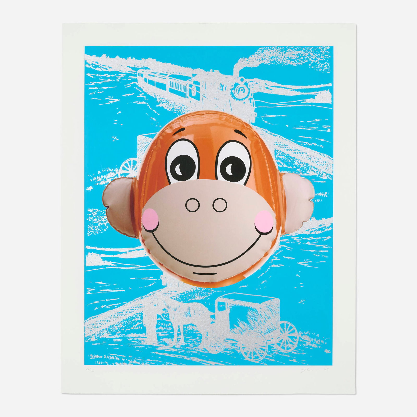 Jeff Koons, Monkey Train (Blue): Jeff Koons Monkey Train (Blue) 2007 inkjet and screenprint in colors on Somerset image: 28 h x 21.75 w in (71 x 55 cm) sheet: 32.75 h x 26 w in (83 x 66 cm) Signed, dated, and numbered to lower edge