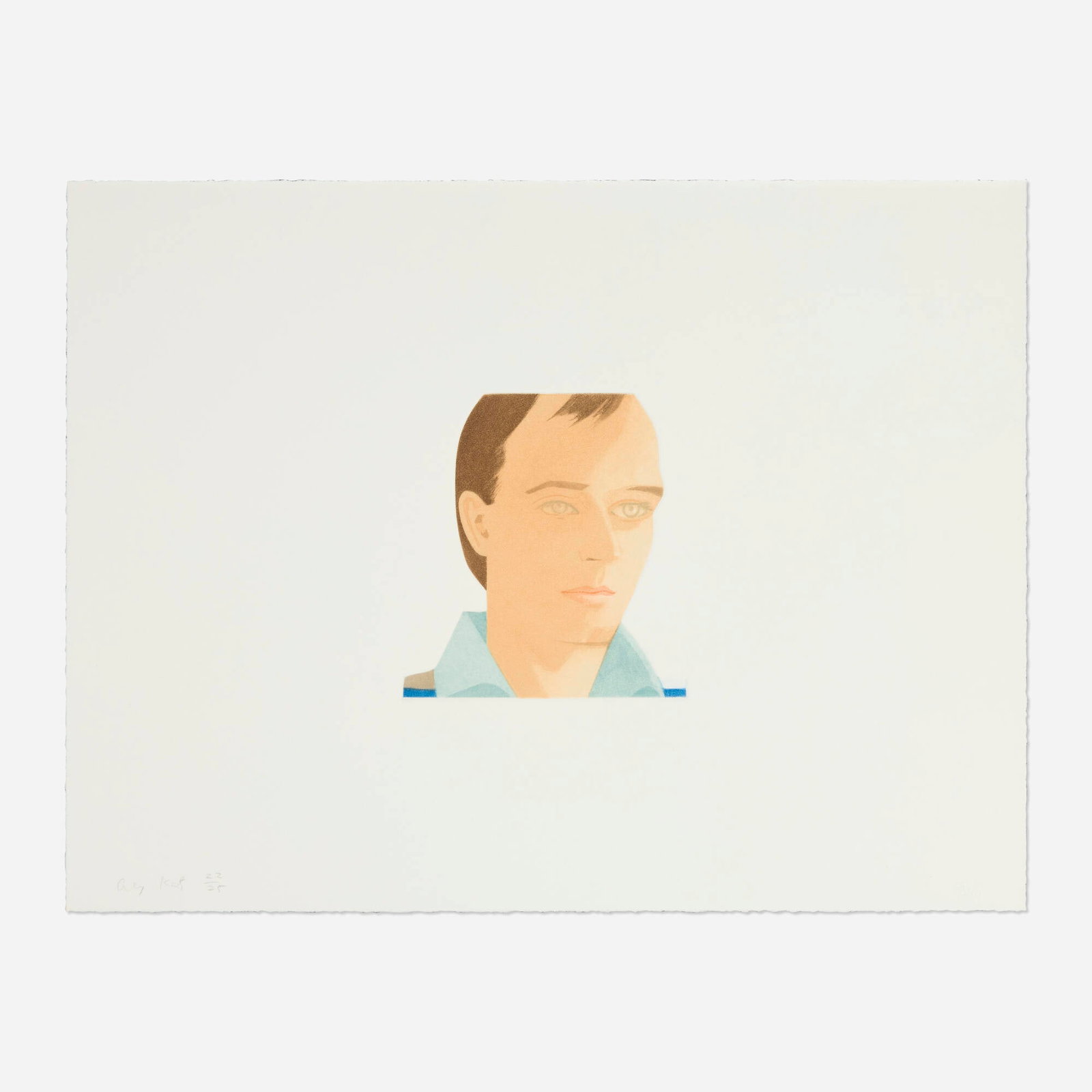 Alex Katz, Rene Ricard (from the Face of the Poet portfolio): Alex Katz Rene Ricard (from the Face of the Poet portfolio) 1978 etching and aquatint in colors image: 6 h x 5.5 w in (15 x 14 cm) sheet: 14.5 h x 19 w in (37 x 48 cm) Signed and numbered to lower