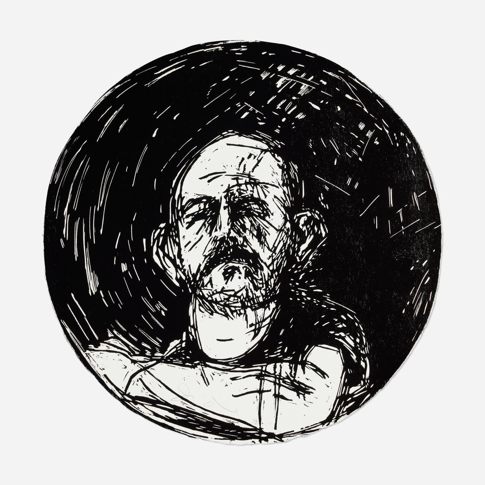 Jim Dine, Untitled (from the Self-Portrait in a Convex Mirror portfolio): Jim Dine Untitled (from the Self-Portrait in a Convex Mirror portfolio) 1984 woodcut 18 dia in (46 cm) Signed and numbered to lower edge 'Jim Dine 126/175'. This work is number 126 from the