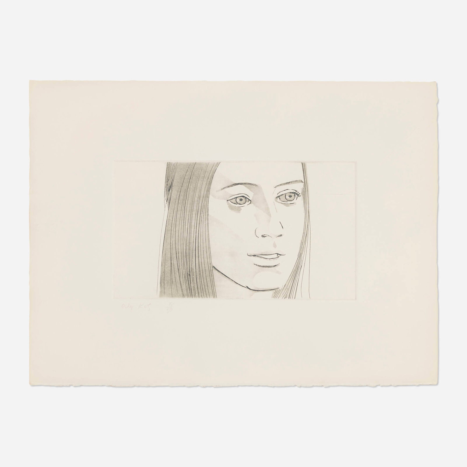 Alex Katz, Mary: Alex Katz Mary 1972 etching and aquatint image: 5 h x 8.75 w in (13 x 22 cm) sheet: 11 h x 15 w in (28 x 38 cm) Signed and numbered to lower left 'Alex Katz 18/30'. This work is number 18