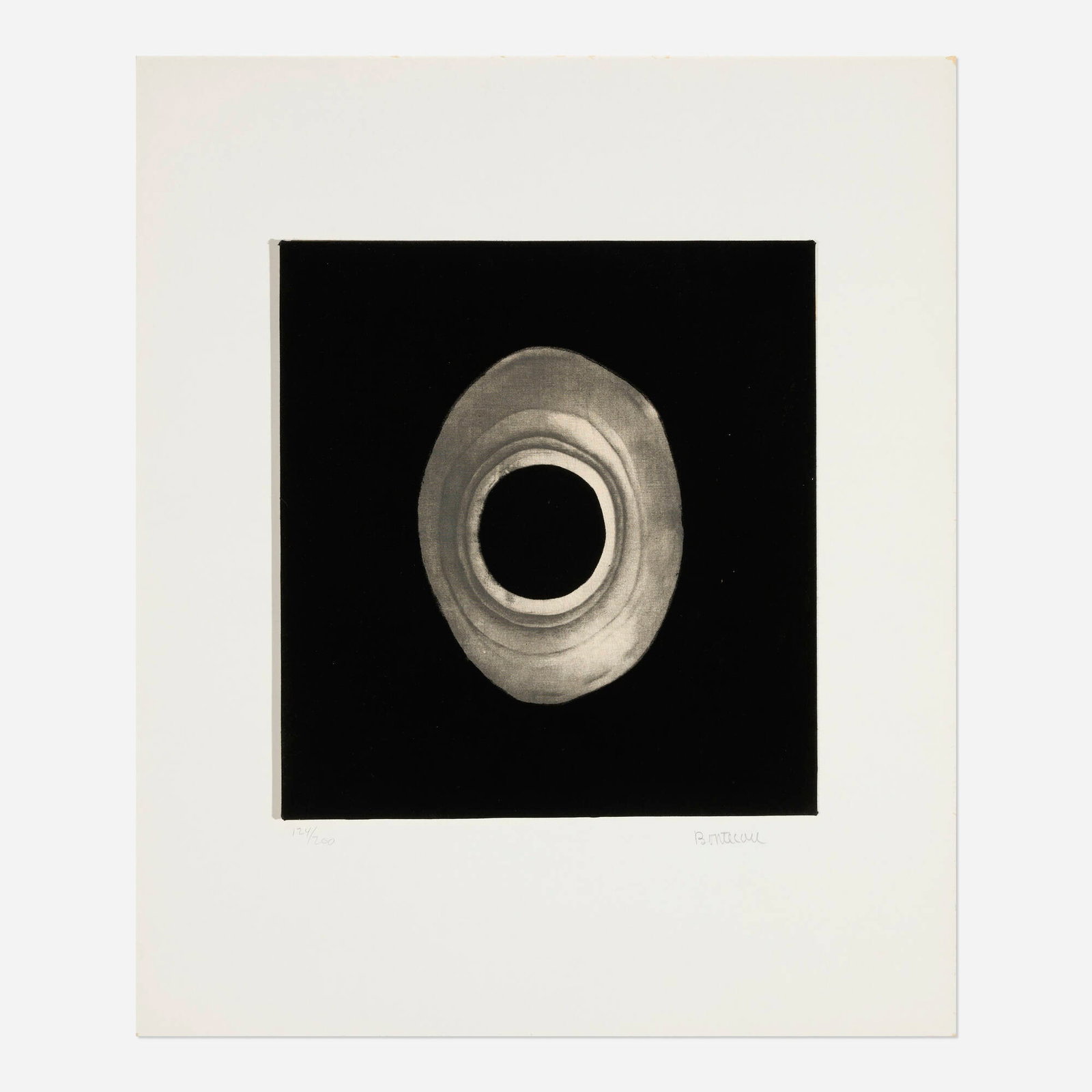 Lee Bontecou, Untitled (from the Ten from Leo Castelli portfolio): Lee Bontecou Untitled (from the Ten from Leo Castelli portfolio) 1967 screenprint on muslin mounted to board image: 14 h x 13 w in (36 x 33 cm) mount: 23.875 h x 20 w in (61 x 51 cm) Signed