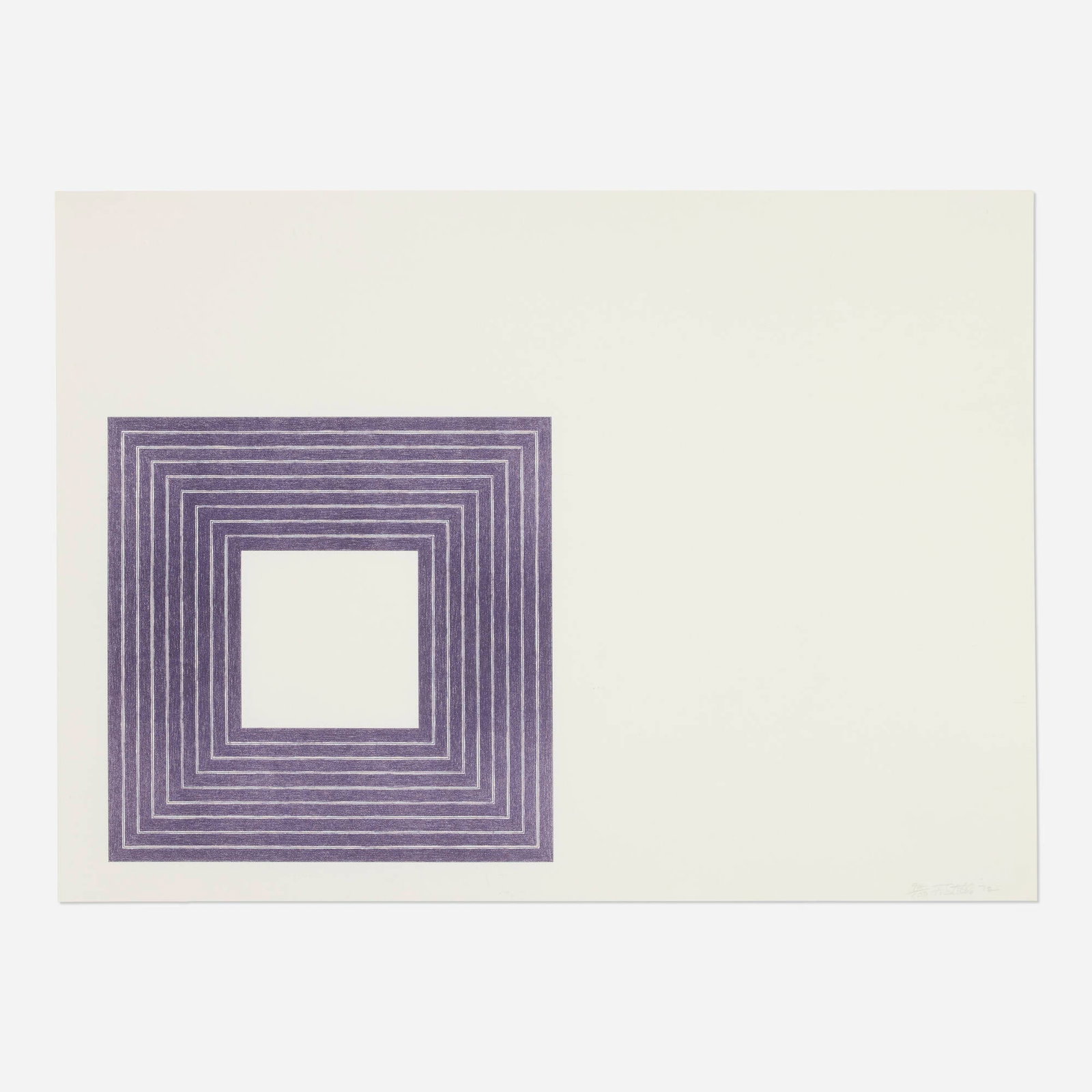 Frank Stella, Hollis Frampton (from the Purple Series): Frank Stella Hollis Frampton (from the Purple Series) 1972 lithograph on Zerkall Copperplate Deluxe image: 10 h x 10 w in (25 x 25 cm) sheet: 16 h x 22 w in (41 x 56 cm) Signed, dated and numbered to