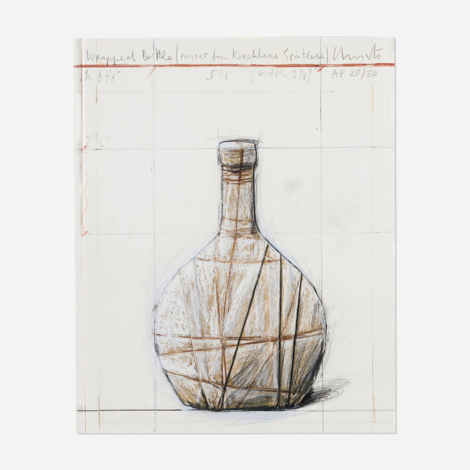 Christo and Jeanne-Claude, Wrapped Bottle (Project for Kirchberg Spatlese): Christo and Jeanne-Claude Wrapped Bottle (Project for Kirchberg Spatlese) 2001/2007 digital pigment print in colors with collaged paper and crayon additions on PhotoRag 12.5 h x 10 w in (32 x 25 cm)
