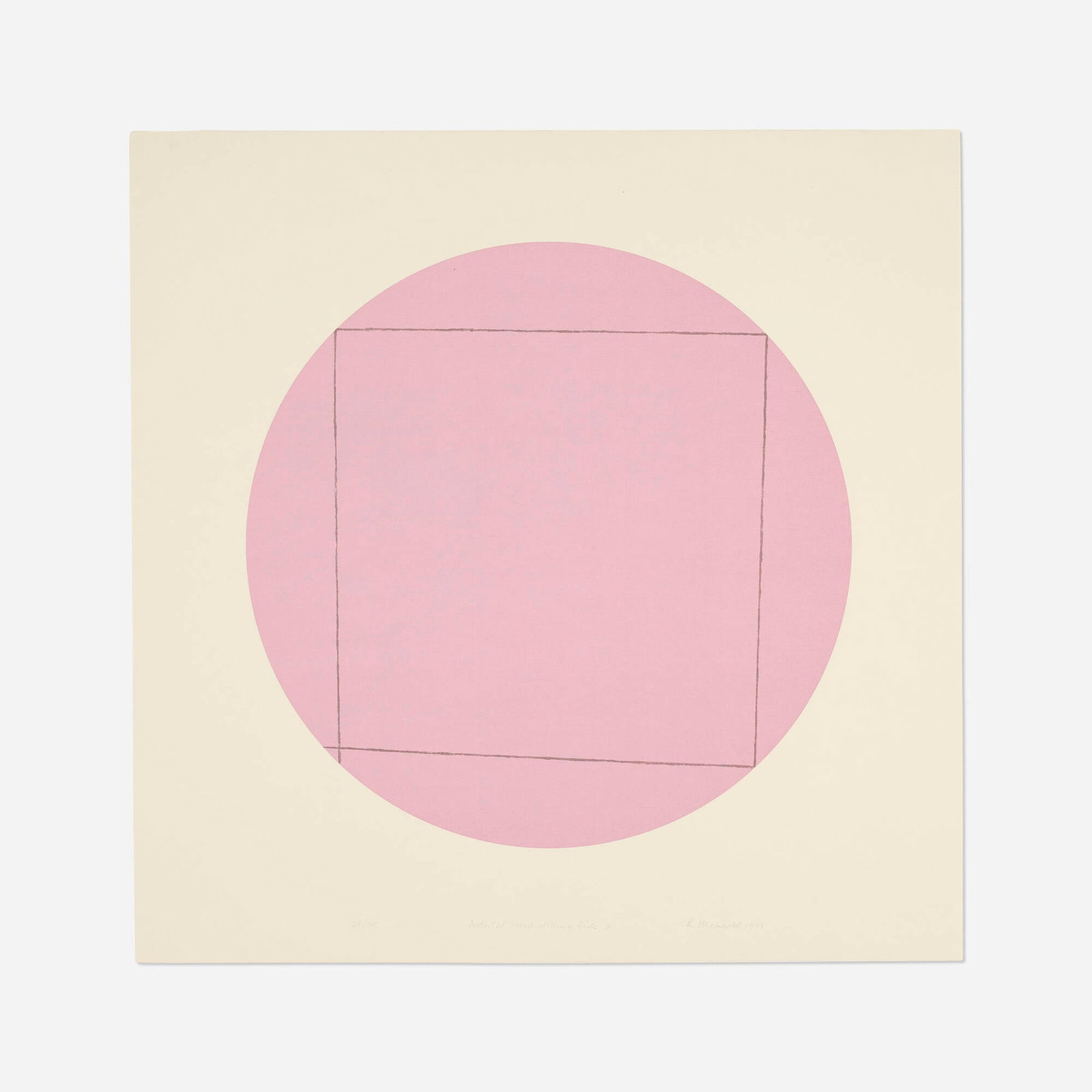 Robert Mangold, Plate 2 (from the Distorted Square Within A Circle portfolio): Robert Mangold Plate 2 (from the Distorted Square Within A Circle portfolio) 1973 screenprint in colors on Arches 88 image: 20 dia in (51 cm) sheet: 27.625 h x 27.75 w in (70 x 70 cm) Signed, titled,