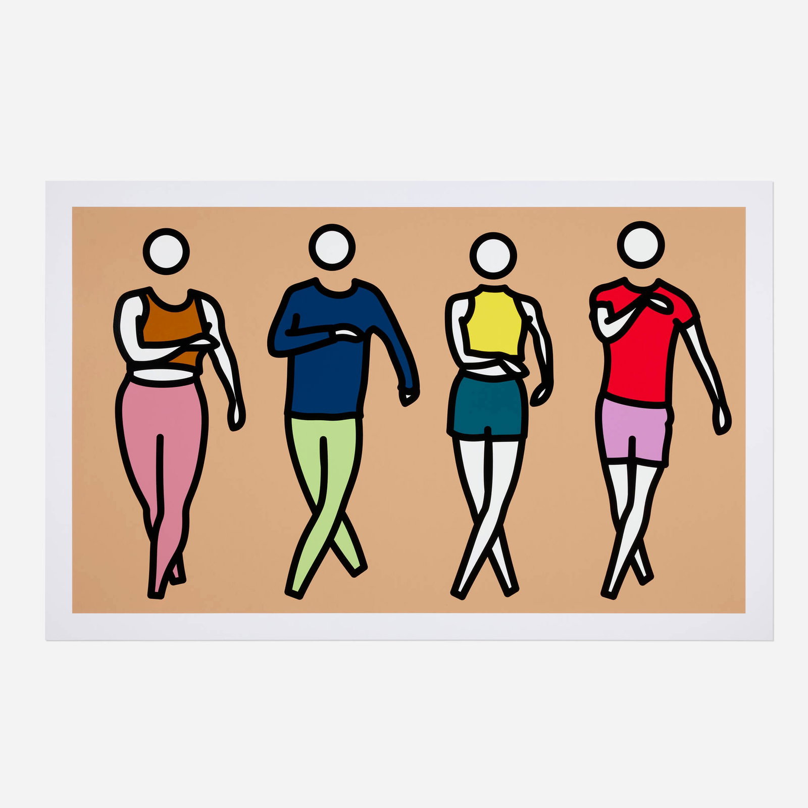 Julian Opie, Dance, Synced: Dance 4: Julian Opie Dance, Synced: Dance 4 2024 screenprint in colors on archival Museum Board image: 33.25 h x 54.75 w in (84 x 139 cm) board: 37.5 h x 59.5 w in (95 x 151 cm) Signed and numbered t