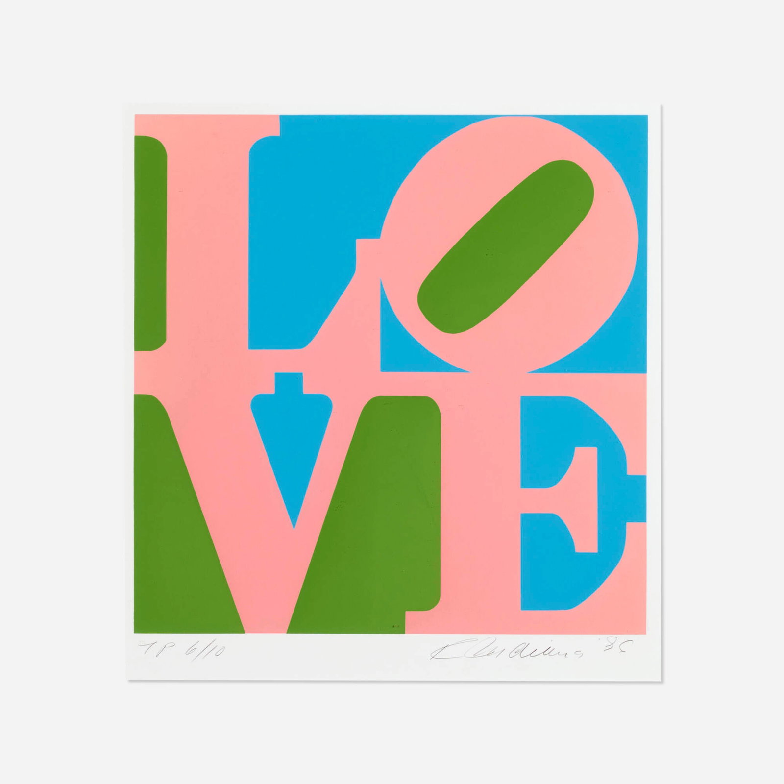 Robert Indiana, Love (from the Book of Love portfolio): Robert Indiana Love (from the Book of Love portfolio) 1996 screenprint in colors image: 18.125 h x 17.875 w in (46 x 45 cm) sight: 20.125 h x 18.75 w in (51 x 48 cm) Signed, dated, and numbered to