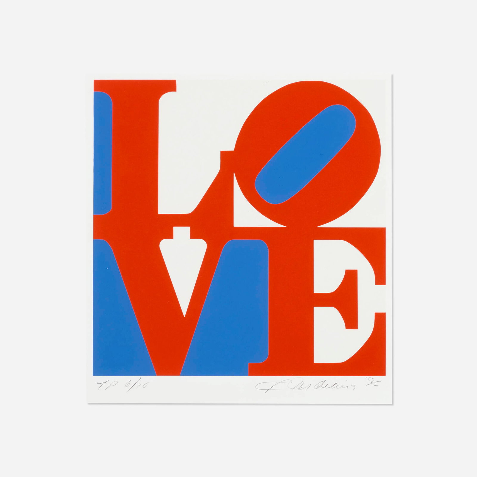 Robert Indiana, Love (from the Book of Love portfolio): Robert Indiana Love (from the Book of Love portfolio) 1996 screenprint in colors image: 18.125 h x 17.875 w in (46 x 45 cm) sight: 20.25 h x 18.75 w in (51 x 48 cm) Signed, dated, and numbered to