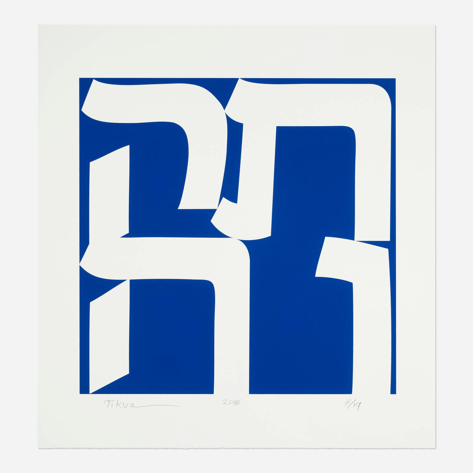 Robert Indiana, Tikva: Robert Indiana Tikva 2018 screenprint image: 24 h x 24 w in (61 x 61 cm) sheet: 32 h x 30.125 w in (81 x 77 cm) Titled, dated and numbered to lower edge 'Tikva 2018 4/17' with blindstamp.