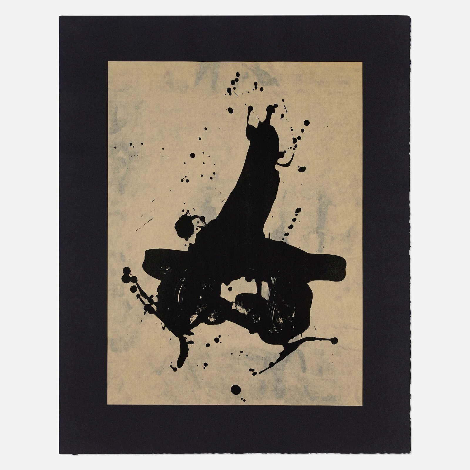 Robert Motherwell, Black on Black: Robert Motherwell Black on Black 1978 lithograph on natural Kitakata handmade Chine-colle to Black Arches Cover image: 21.625 h x 16 w in (55 x 41 cm) sheet: 27.625 h x 22.125 w in (70 x 56 cm)