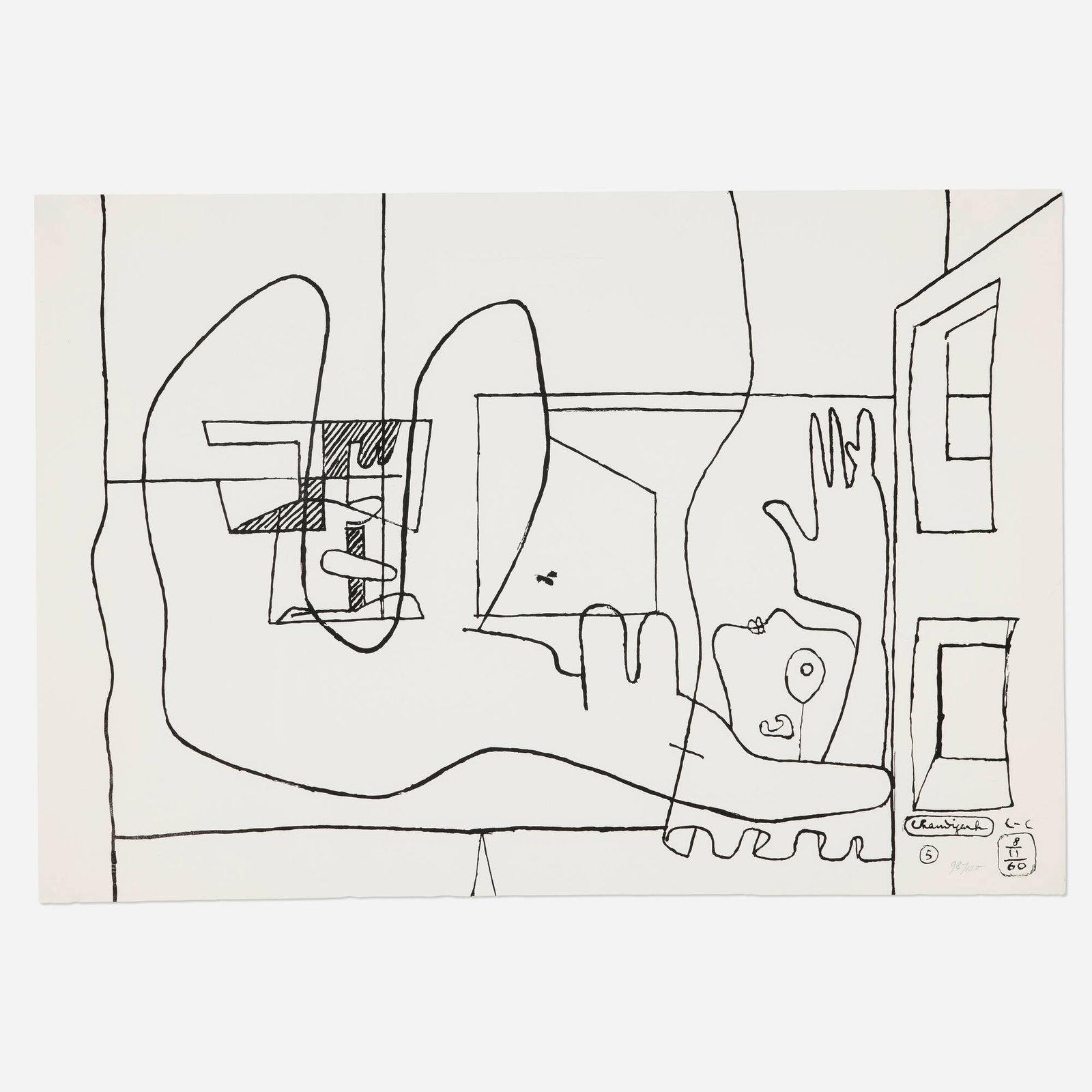 Le Corbusier, Chez Soi (from the Cortege portfolio): Le Corbusier Chez Soi (from the Cortege portfolio) 1962 lithograph 27.75 h x 40.375 w in (70 x 103 cm) Numbered to lower right '98/150'. This work is number 98 from the edition of 150 printed b
