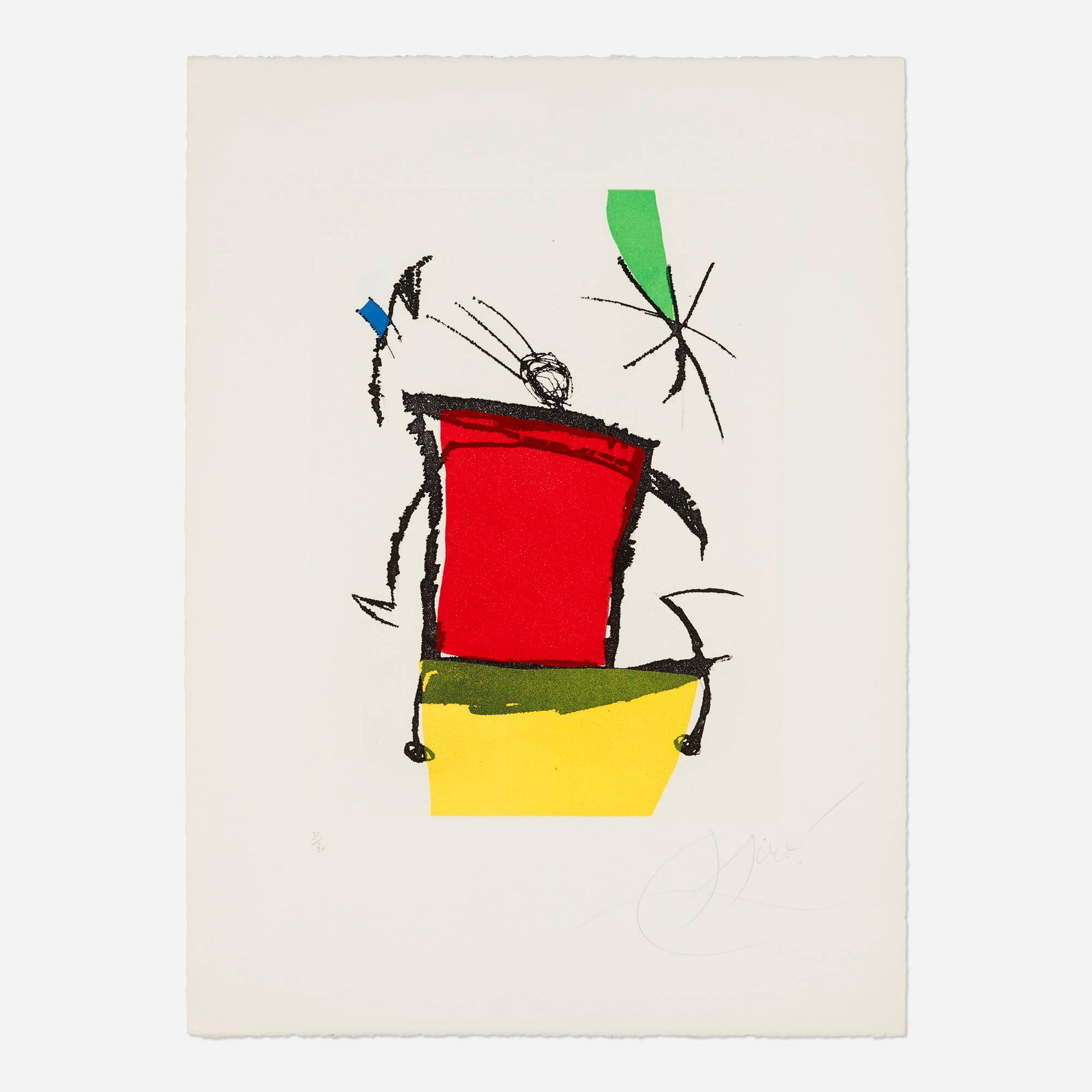 Joan Miro, Chanteur des rues V: Joan Miro Chanteur des rues V 1981 etching and aquatint in colors image: 14.5 h x 10.875 w in (37 x 28 cm) sheet: 22.375 h x 16.625 w in (57 x 42 cm) Signed and numbered to lower edge '