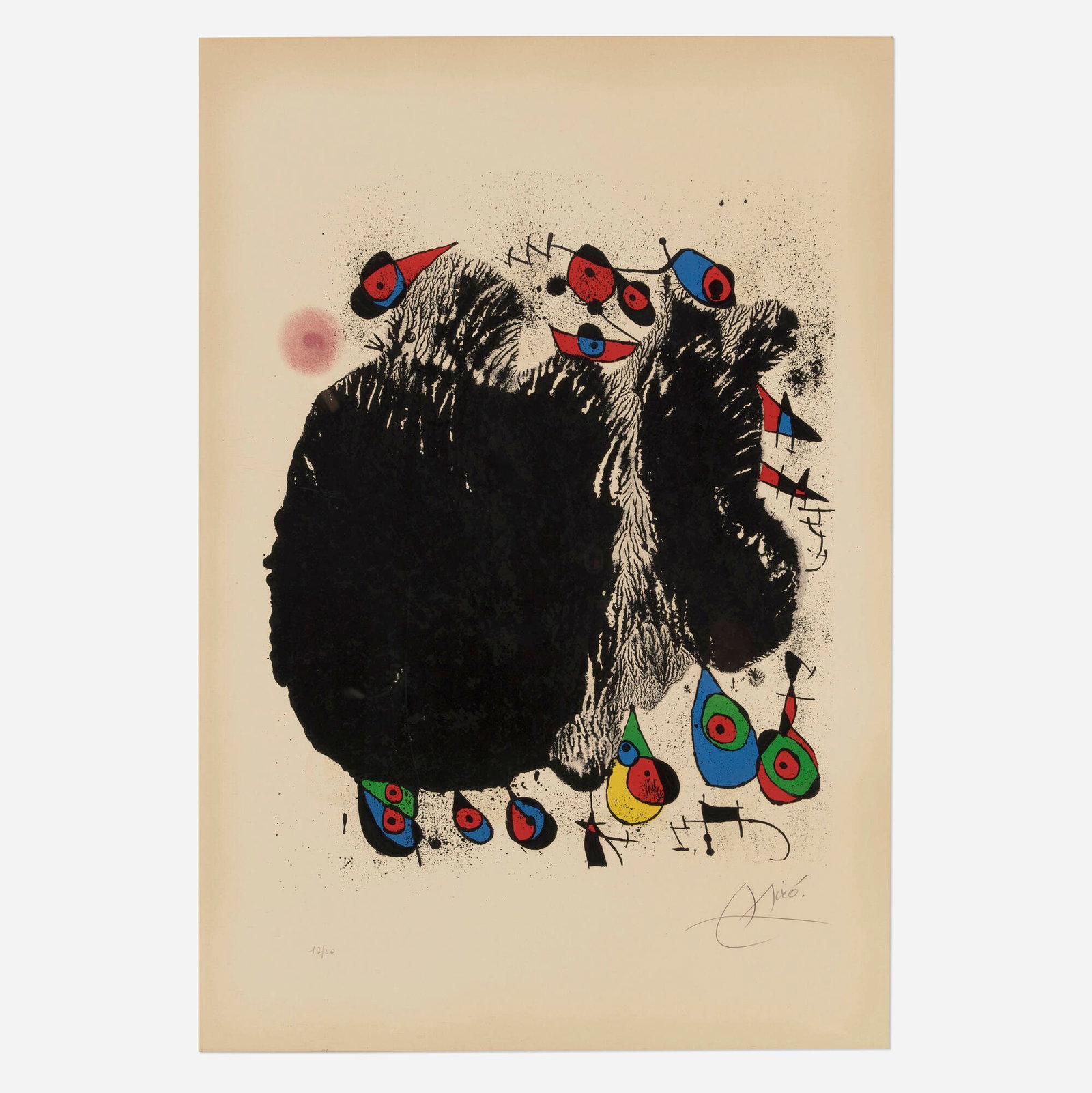 Joan Miro, La cascade aux oiseaux: Joan Miro La cascade aux oiseaux 1971 lithograph in colors sight: 40.625 h x 27.75 w in (103 x 70 cm) Signed and numbered to lower margin '13/50 Miro'. This work is number 13 from the