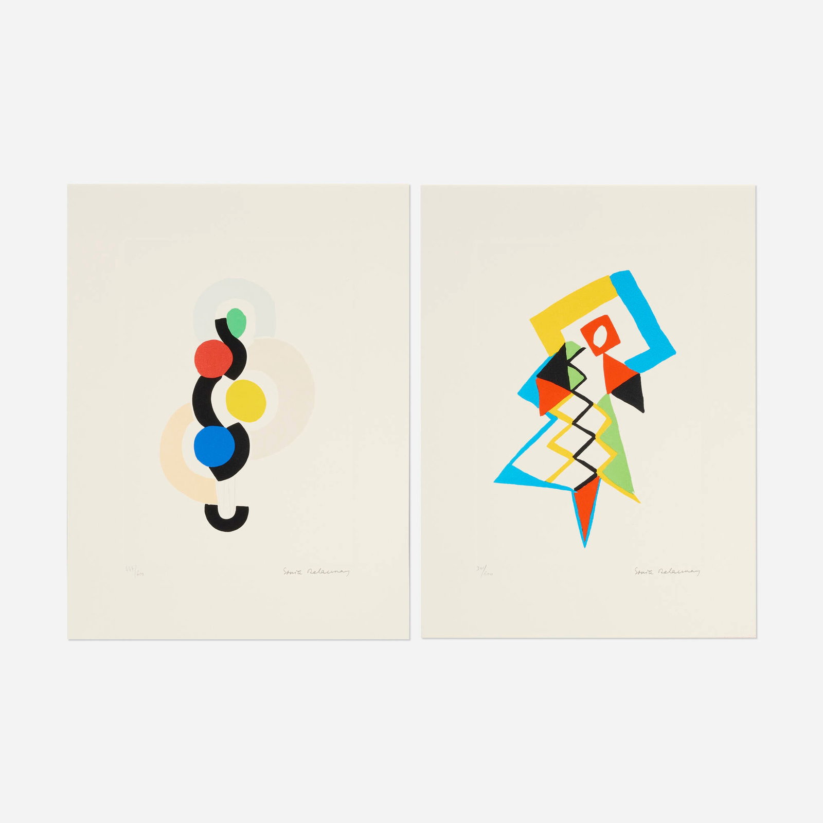 Sonia Delaunay, Danse, rythme sans fin; Jazz (two works): Sonia Delaunay Danse, rythme sans fin; Jazz (two works) 1923 lithograph in colors image (each): 11.125 h x 7.875 w in (28 x 20 cm) sheet (each): 15.875 h x 11.875 w in (40 x 30 cm) Numbered
