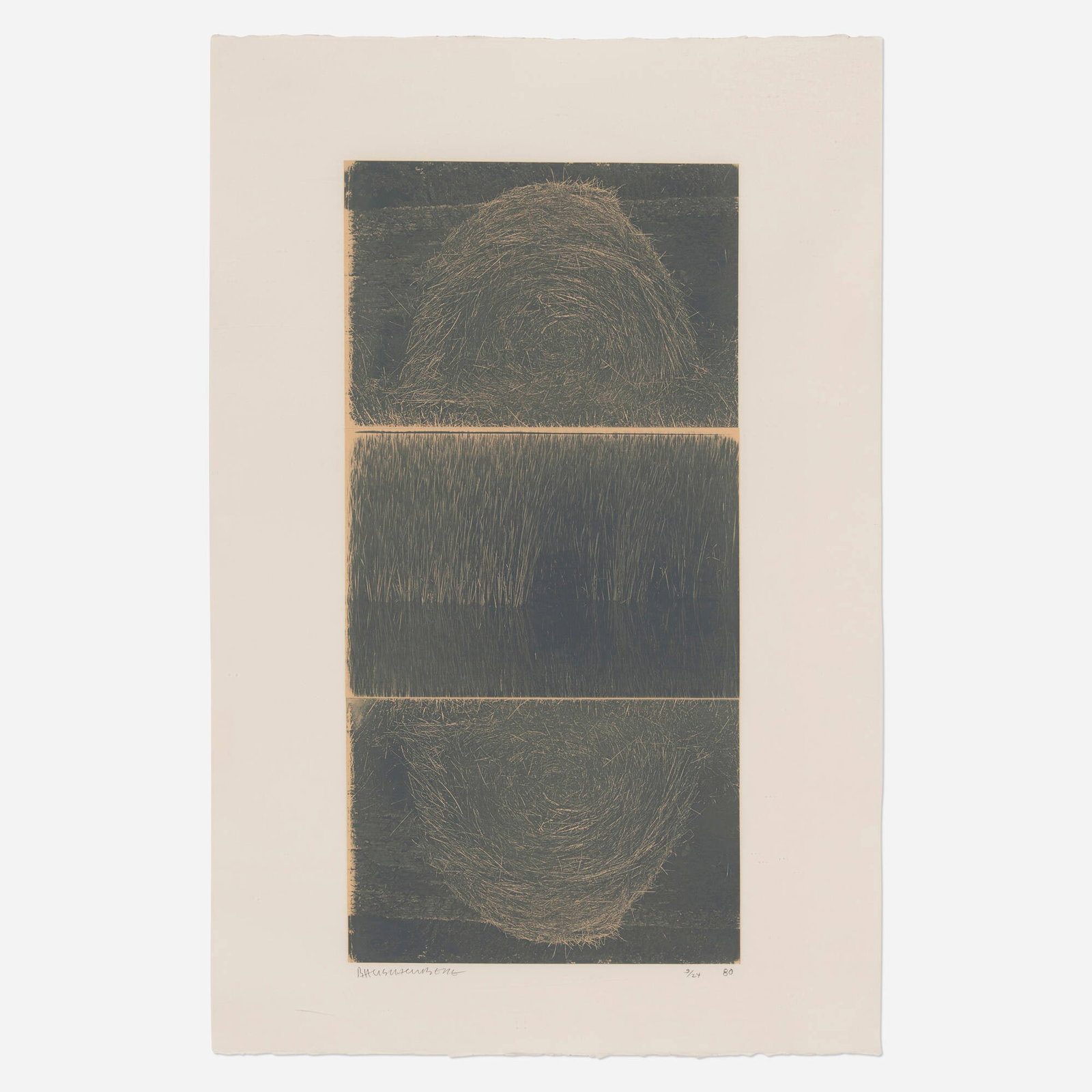 Robert Rauschenberg, The Razorback Bunch (Etching II): Robert Rauschenberg The Razorback Bunch (Etching II) 1980 photo etching on Kitakata Chine-colle to Arches image: 37.625 h x 18.5 w in (96 x 47 cm) sheet: 47.75 h x 31.5 w in (121 x 80 cm) Signed,