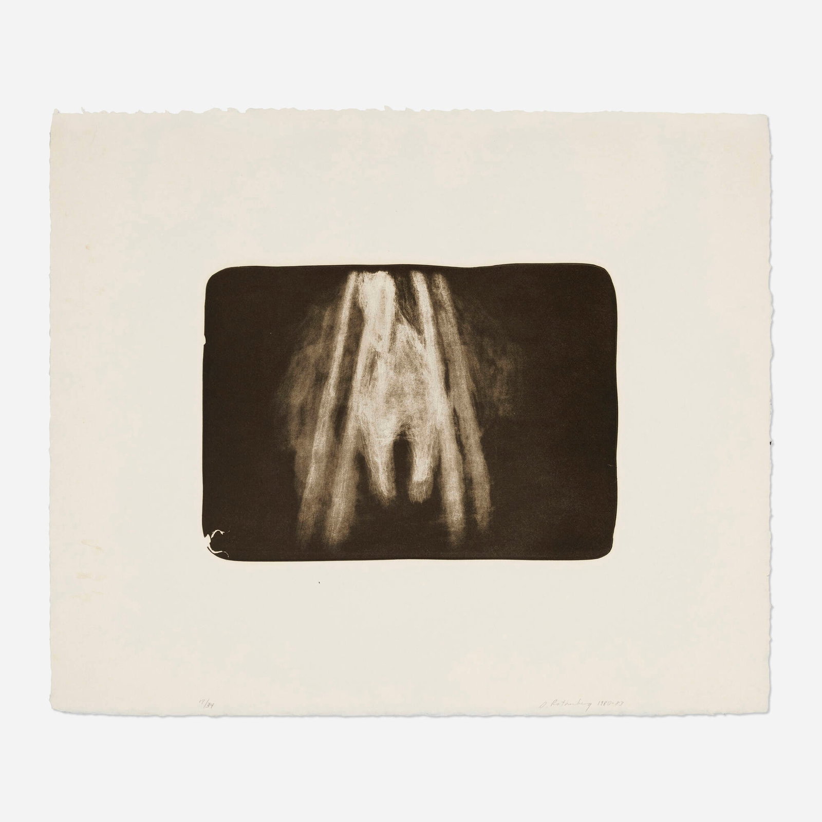 Susan Rothenberg, Four Rays: Susan Rothenberg Four Rays 1980-83 lithograph on John Koller handmade image: 10 h x 14 w in (25 x 36 cm) sheet: 20.5 h x 24.25 w in (52 x 62 cm) Signed and numbered to lower edge '19/34 D.