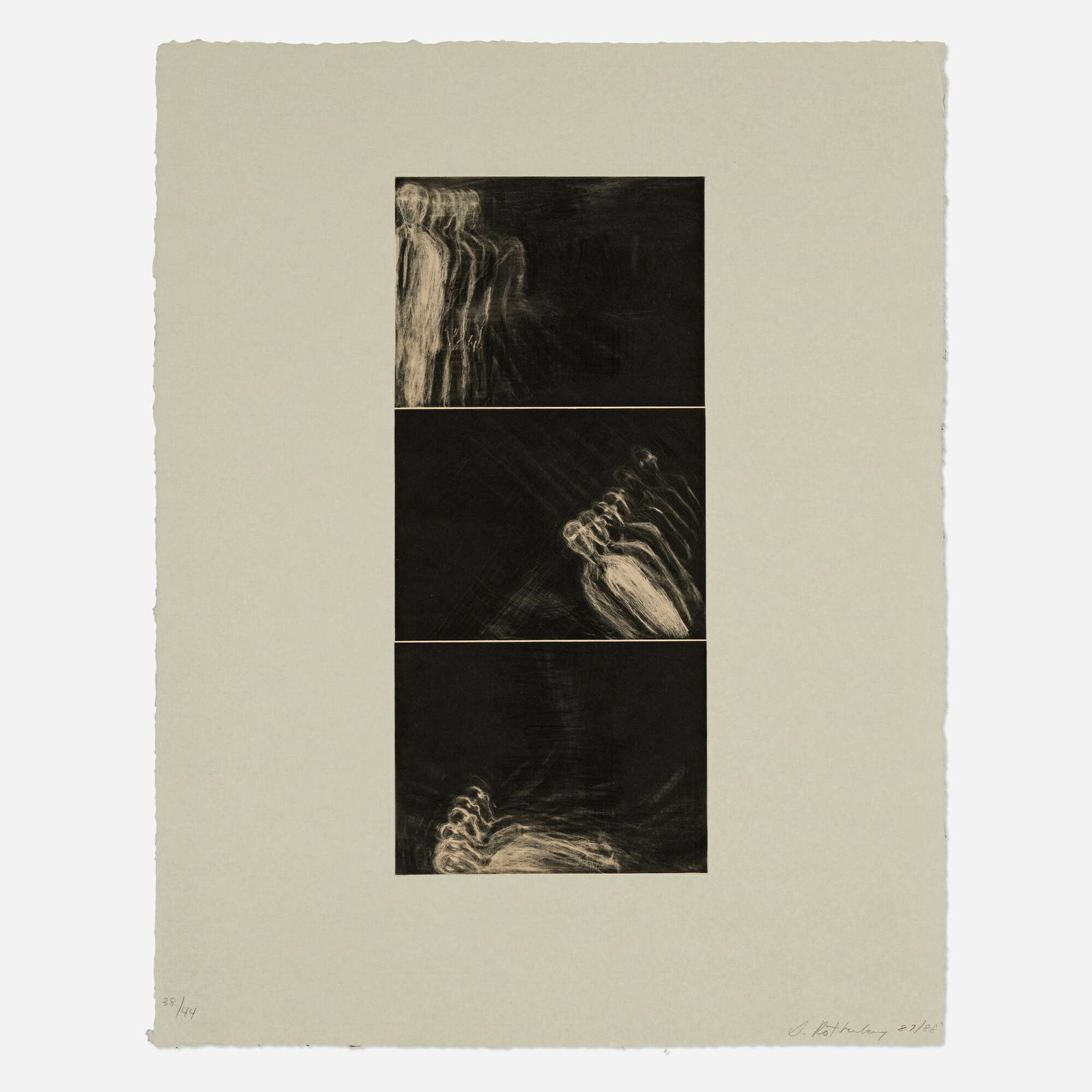 Susan Rothenberg, Three Parts: Susan Rothenberg Three Parts 1987-88 mezzotint with Chine-colle image: 17.625 h x 7.875 w in (45 x 20 cm) sheet: 25.5 h x 20 w in (65 x 51 cm) Signed, dated, and numbered to lower edge '38/44 S.