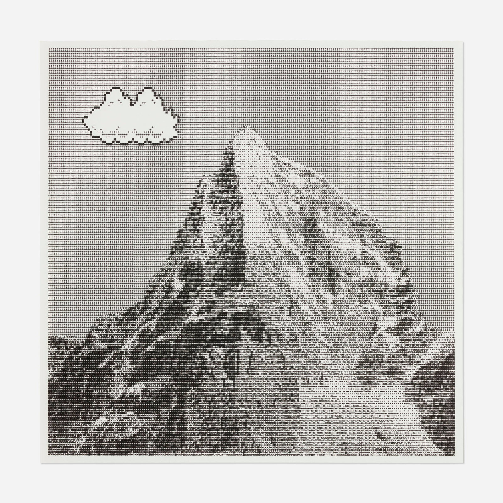 Arno Beck, Untitled (Mountain) (from the Super Mario Landscape series): Arno Beck Untitled (Mountain) (from the Super Mario Landscape series) 2019 handwritten typewriter drawing on Japan paper image: 17 h x 17 w in (43 x 43 cm) sheet: 18 h x 18 w in (46 x 46 cm) This