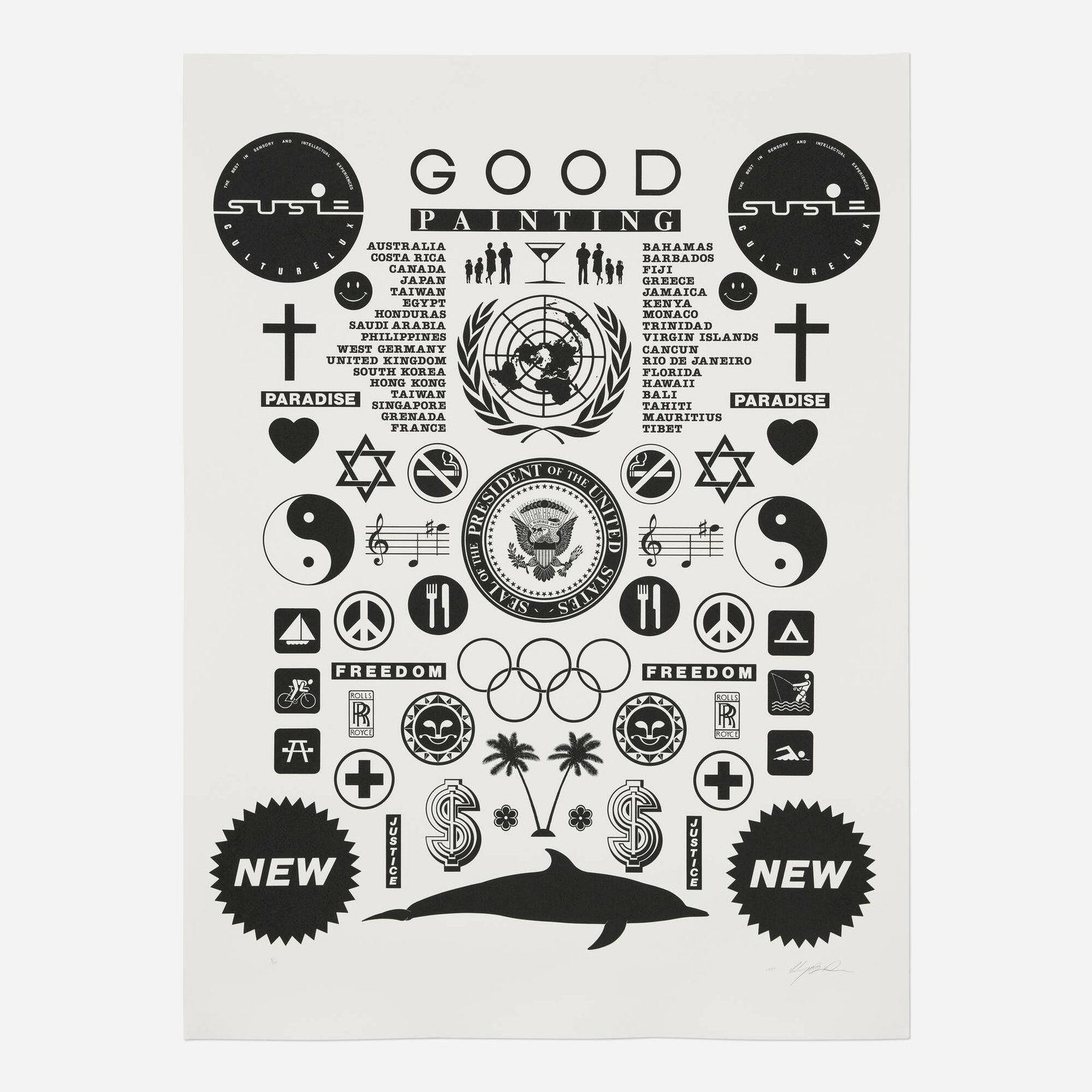 Ashley Bickerton, Good: Ashley Bickerton Good 1989 screenprint image: 53.75 h x 44 w in (137 x 112 cm) sheet: 65 h x 48 w in (165 x 122 cm) Signed, dated, and numbered to lower edge '5/25 1989 Ashley Bickerton'.