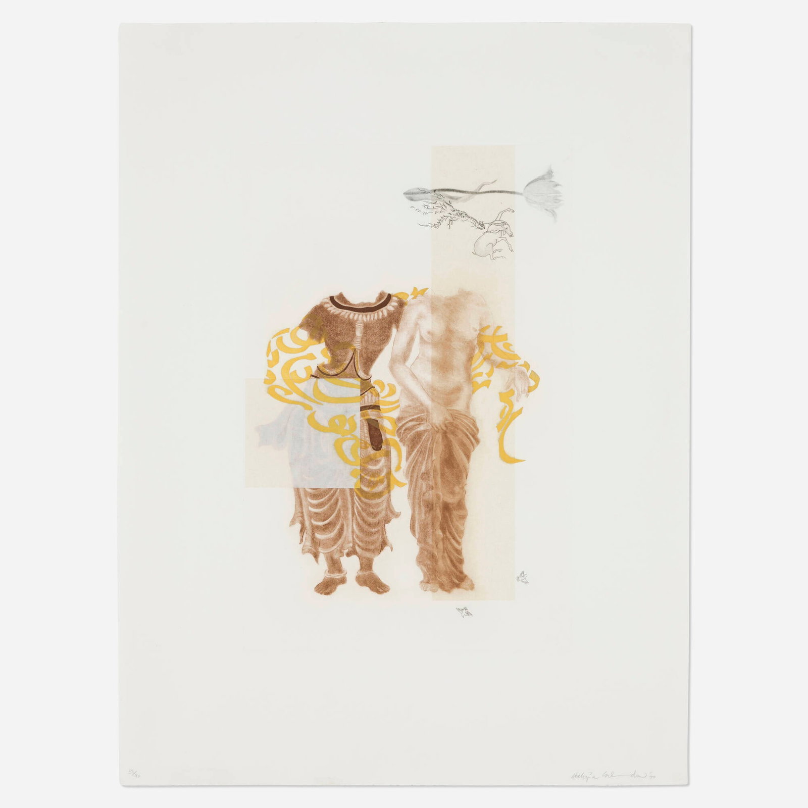 Shahzia Sikander, Maligned Monster I: Shahzia Sikander Maligned Monster I 2000 aquatint in colors with sugar lift spit bite and drypoint with Chine-colle on Somerset textured image: 20 h x 12.75 w in (51 x 32 cm) sheet: 30 h x 22.25 w in