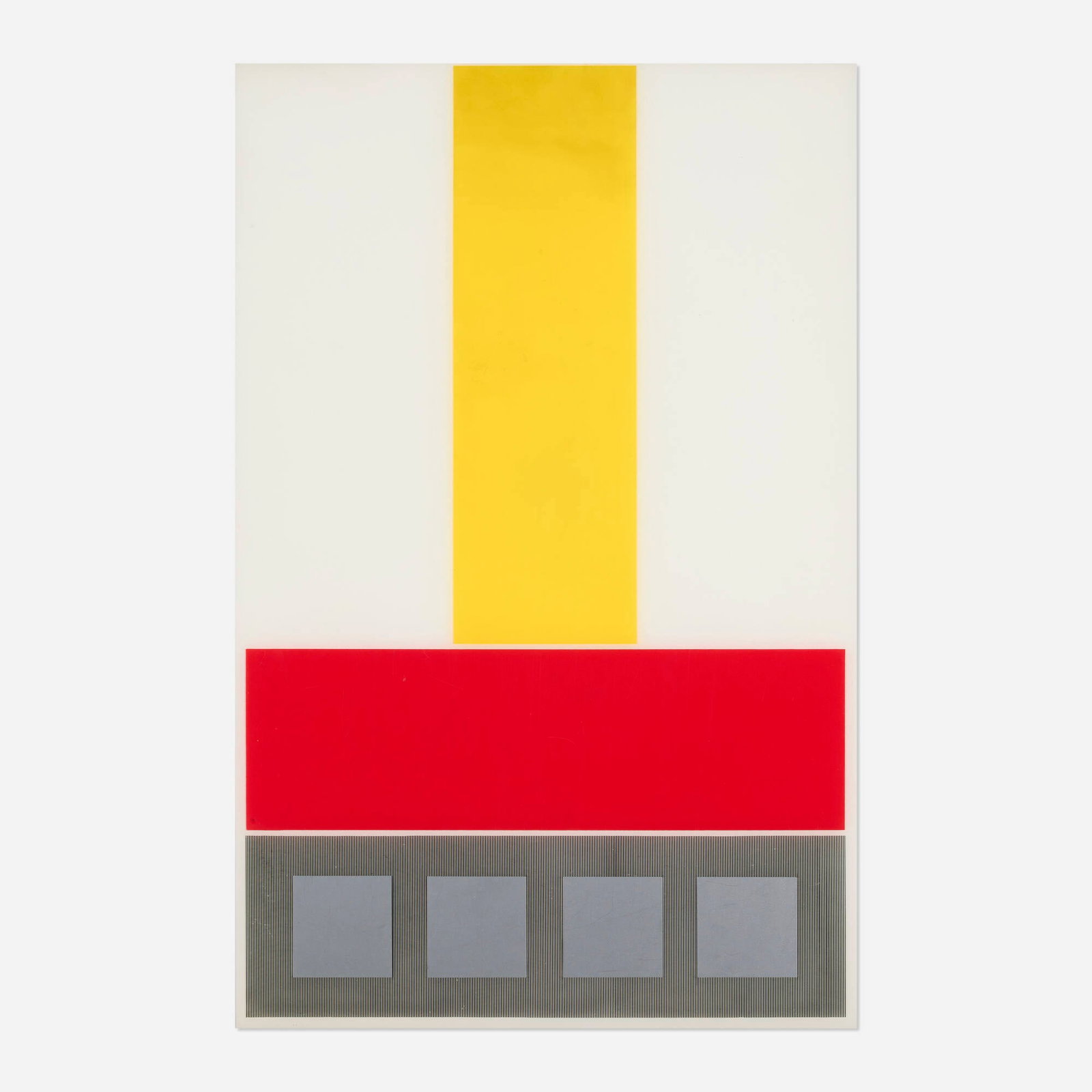 Jesus Rafael Soto, Serigrafia C (from the Jai-Alai series): Jesus Rafael Soto Serigrafia C (from the Jai-Alai series) 1969 screenprint in colors on Plexiglas 24.25 h x 19.5 w in (62 x 50 cm) Signed and numbered to lower right 'Soto 53/300'. This