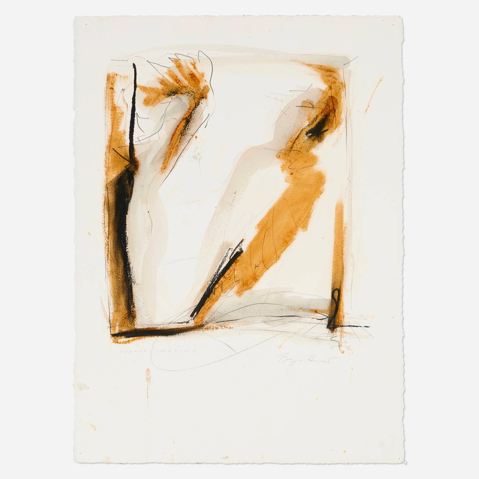 Bryan Hunt, Chance Meeting: Bryan Hunt Chance Meeting 1986 graphite, charcoal, watercolor and oil pastel on Arches 30.5 h x 22.5 w in (77 x 57 cm) Signed and titled to lower edge 'Chance Meeting Bryan Hunt'. This work
