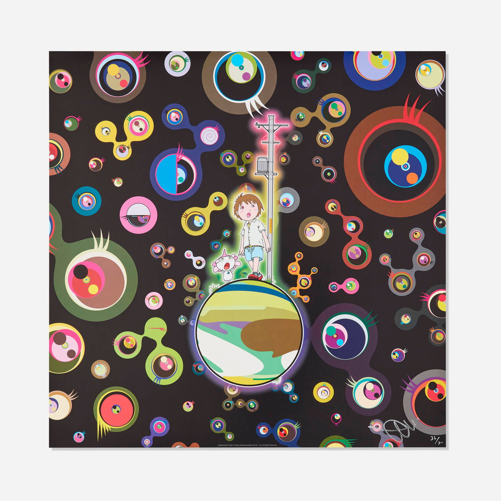 Takashi Murakami, Jellyfish Eyes: Takashi Murakami Jellyfish Eyes 2013 offset lithograph in colors 19.75 h x 19.75 w in (50 x 50 cm) Signed and numbered to lower right 'Takashi Murakami 36/300'. This work is number 36 from
