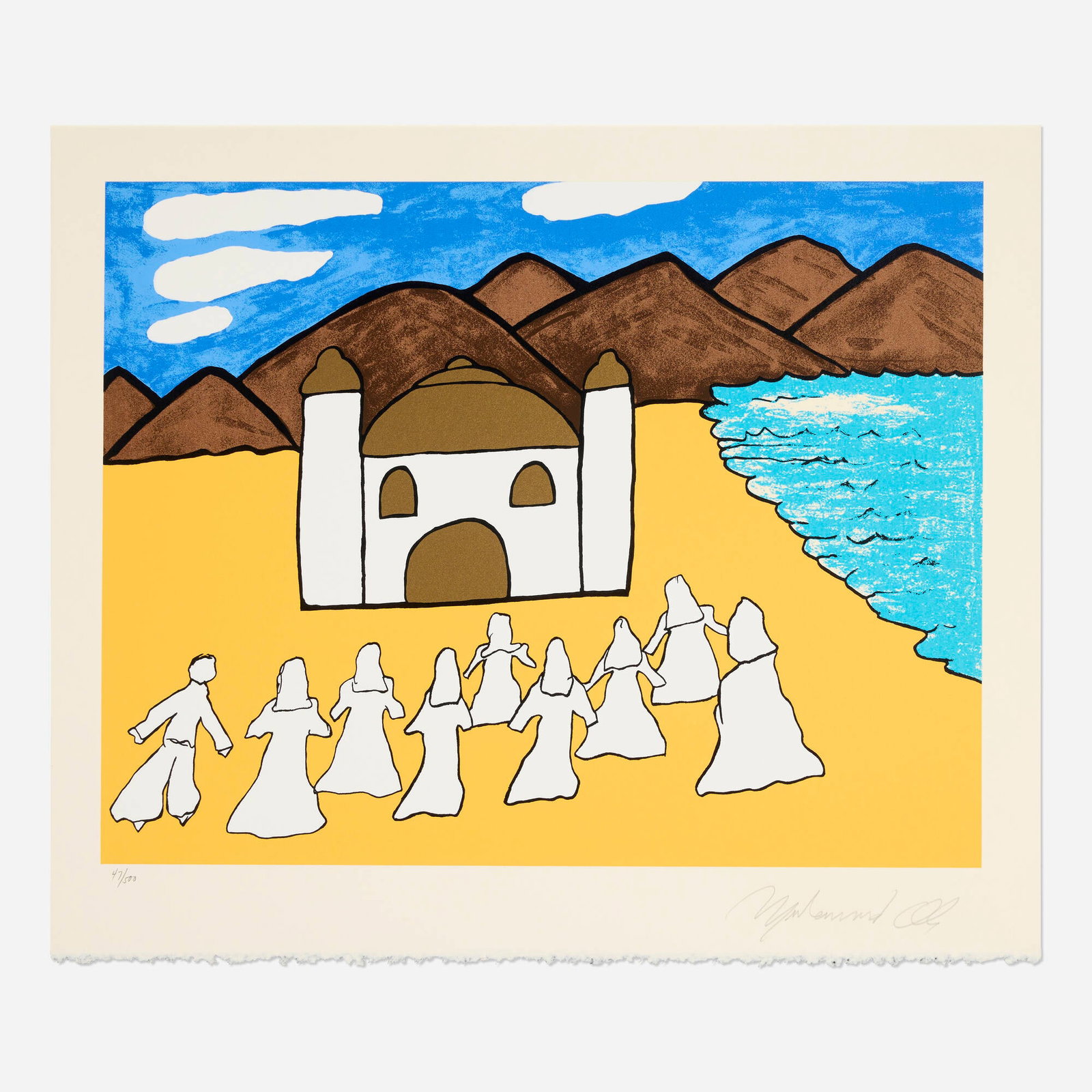 Muhammad Ali, Mosque II: Muhammad Ali Mosque II 1978 screenprint in colors image: 18 h x 23.25 w in (46 x 59 cm) sheet: 22 h x 26.125 w in (56 x 66 cm) Signed and numbered to lower edge '47/500 Muhammad Ali