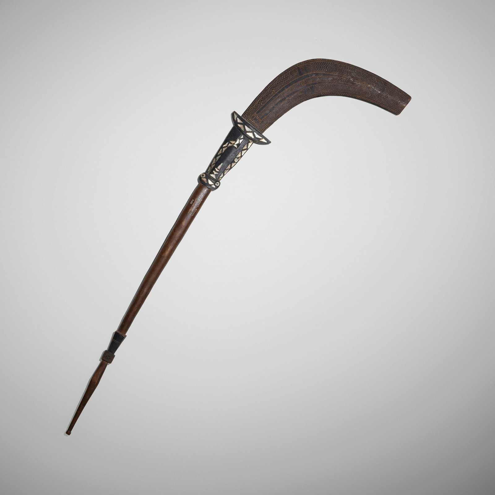 Solomon Islands, Quata dance staff: Solomon Islands Quata dance staff 20th century carved wood, mother-of-pearl 38 h x 11 w x 1 d in (97 x 28 x 3 cm) Provenance: James Hooper Collection | Private Collection, Chic