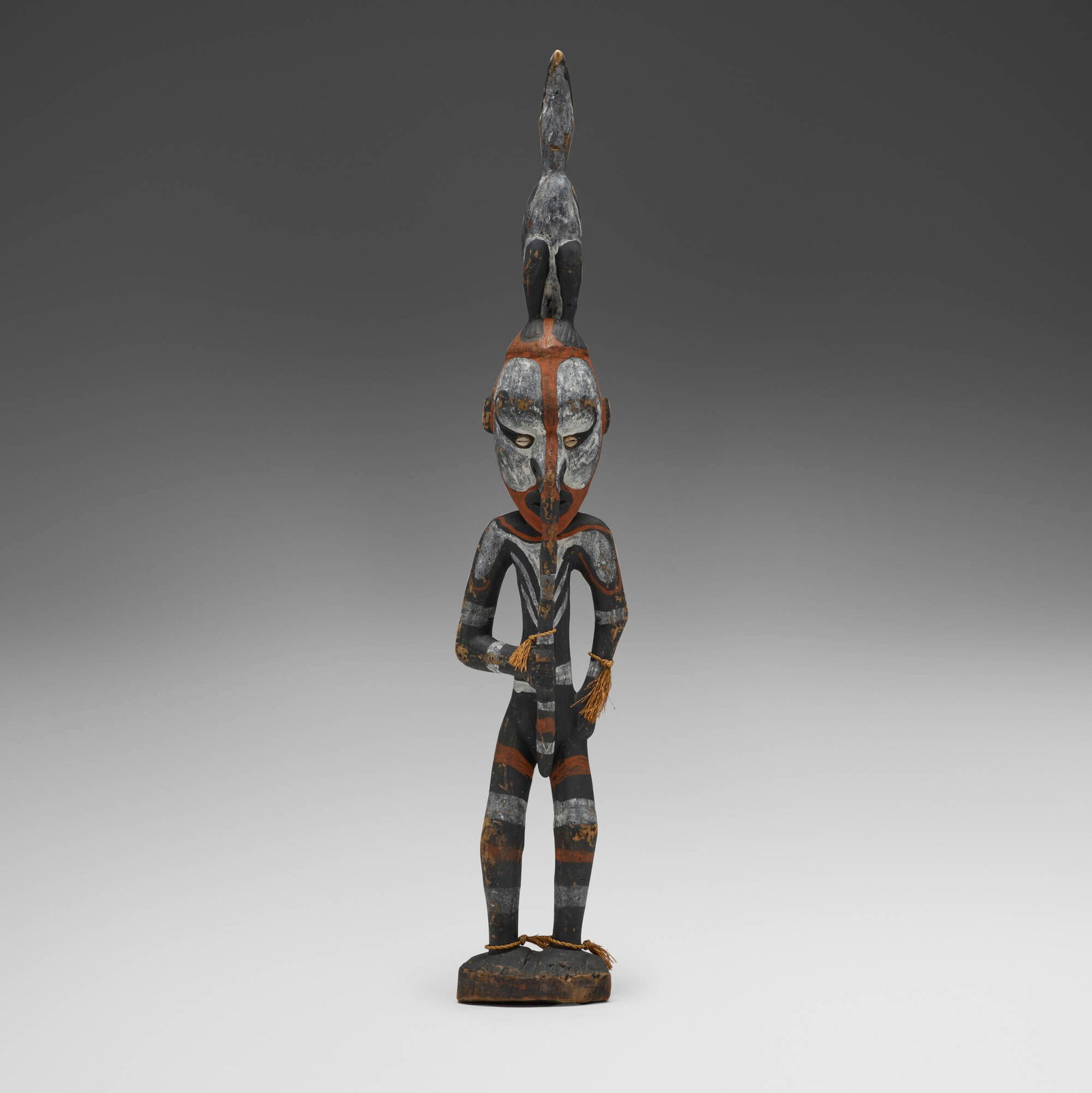 Sepik River, Ancestor figure: Sepik River Ancestor figure Papua New Guinea, 20th century carved wood, pigments, fiber, shell 49.75 h x 9.25 w x 6.5 d in (126 x 23 x 17 cm) This work will ship from Chicago, Illi