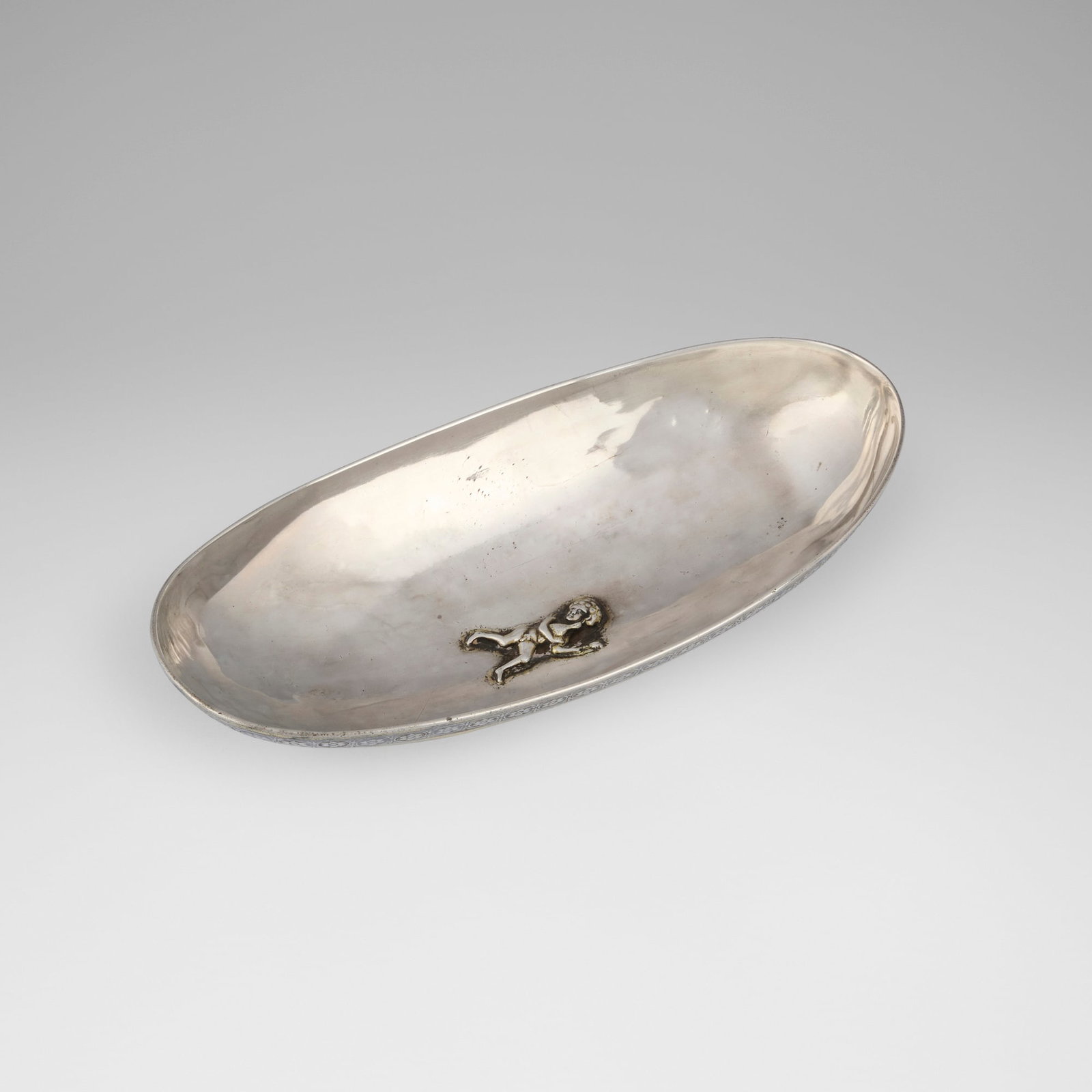 Sasanian Empire, Bowl with Bacchic figure: Sasanian Empire Bowl with Bacchic figure Iran, c. 6th century CE silver 2 h x 9.5 w x 4.5 d in (5 x 24 x 11 cm) Sold with a digital copy of the original invoice from J.J. Klejman. Provenance: J.J.