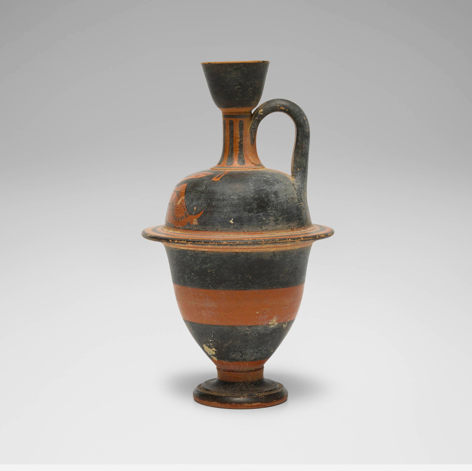 Ancient Greek, Attic, Red-figure lekythos: Ancient Greek, Attic Red-figure lekythos Greece, 5th century BCE glazed earthenware 8.5 h x 5 dia in (22 x 13 cm) This work will ship from Chicago, Illinois.